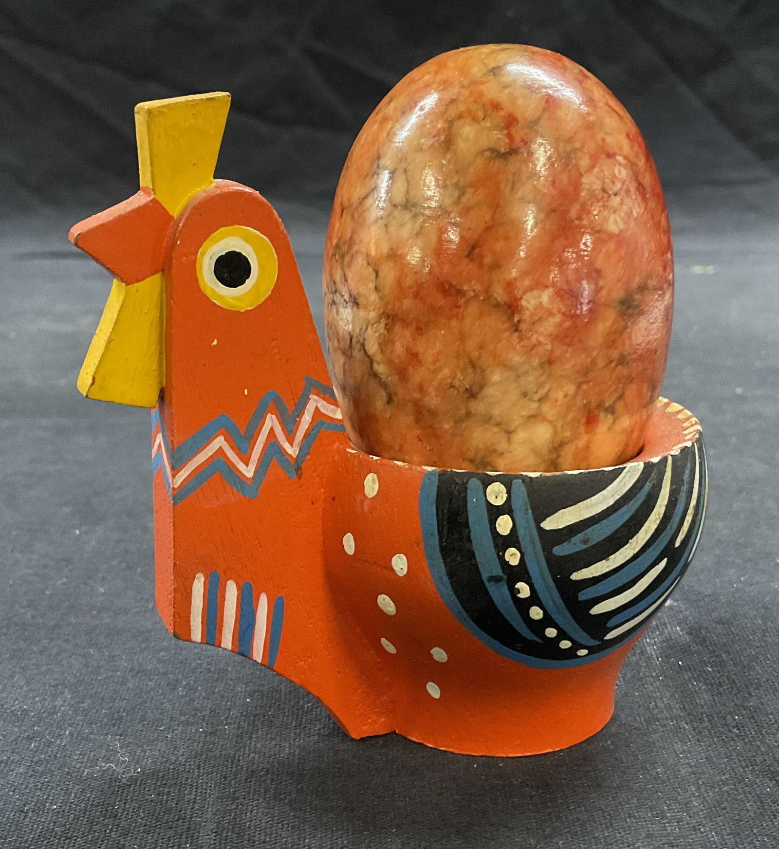 Wooden Chicken Figural with Natural Stone Egg (1 of 3)