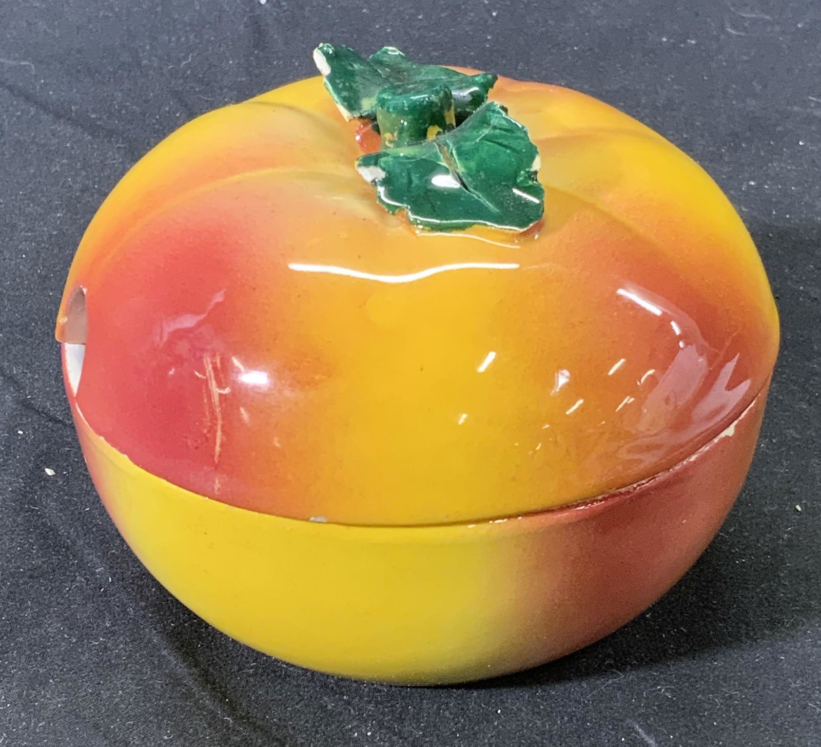 Vintage Ceramic Peach Form Lidded Sugar Bowl (1 of 6)