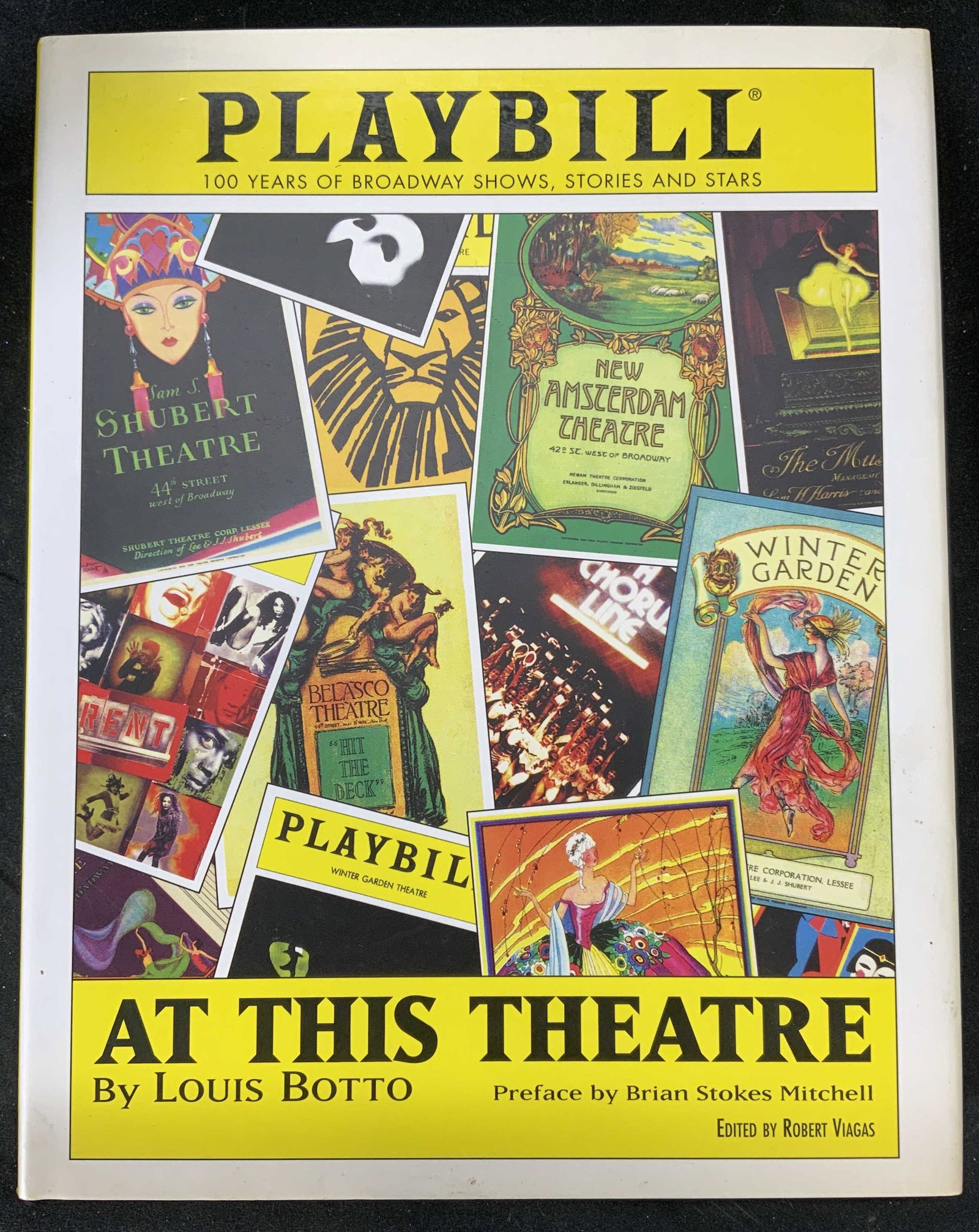 At This Theatre 100 Years of Broadway by Botto: Hardcover copy of At This Theatre: 100 years of Broadway Shows, Stories, and Stars by Louis Botto. Published by Applause, 2002. Some wear to book jacket consistent with exposure. Measures approx. 8.75