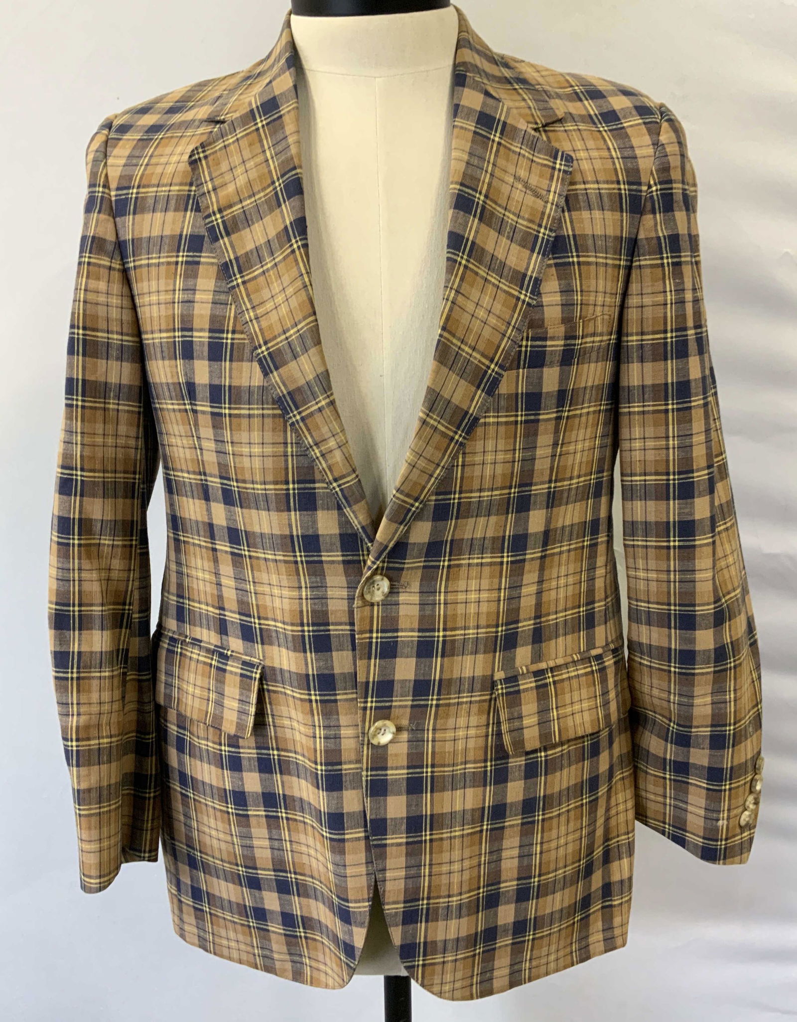 BILL BLASS Brown & Blue Plaid Sport Coat (1 of 4)