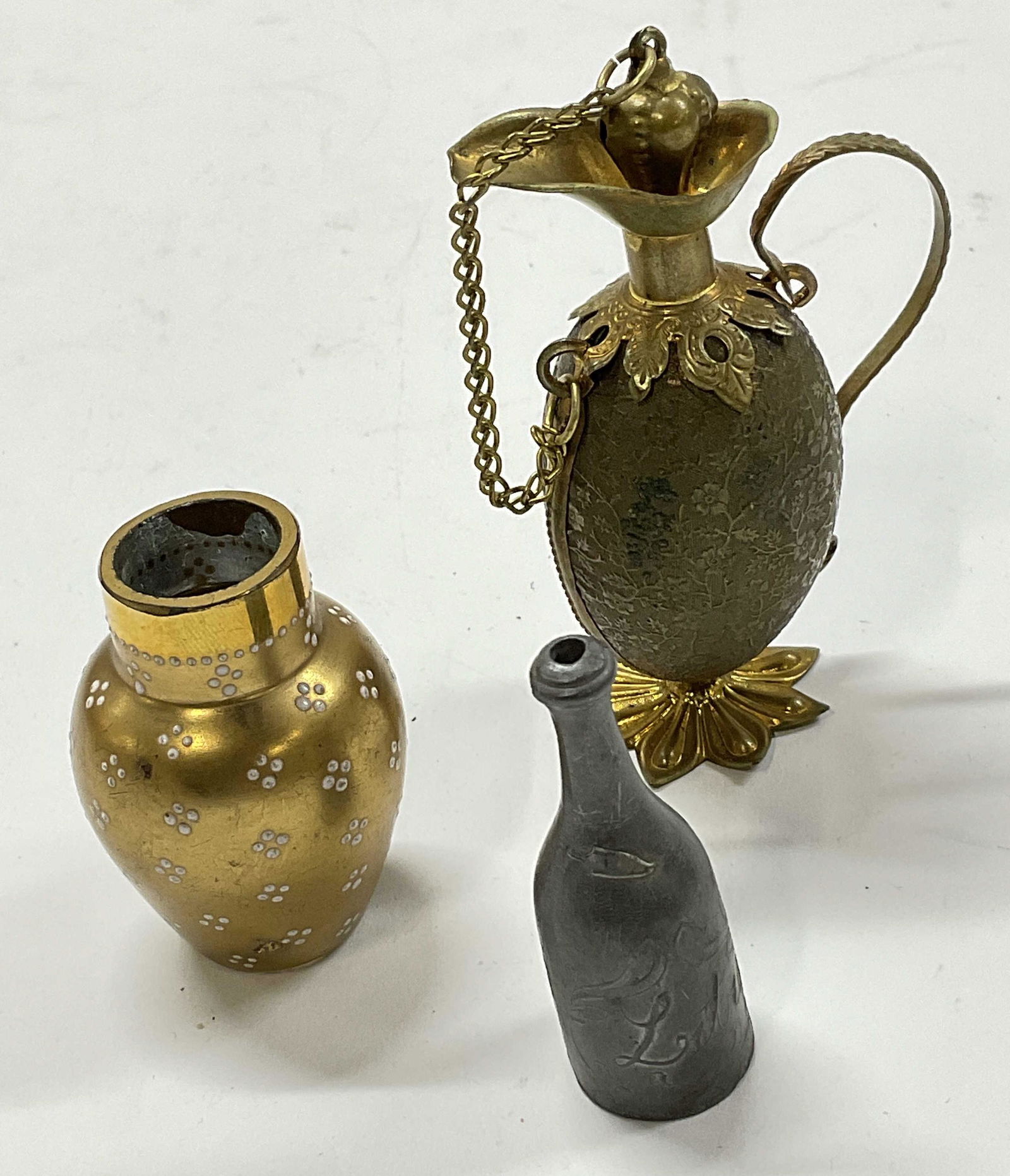 Lot 3 Miniature Metal & Glass Vessels (1 of 7)
