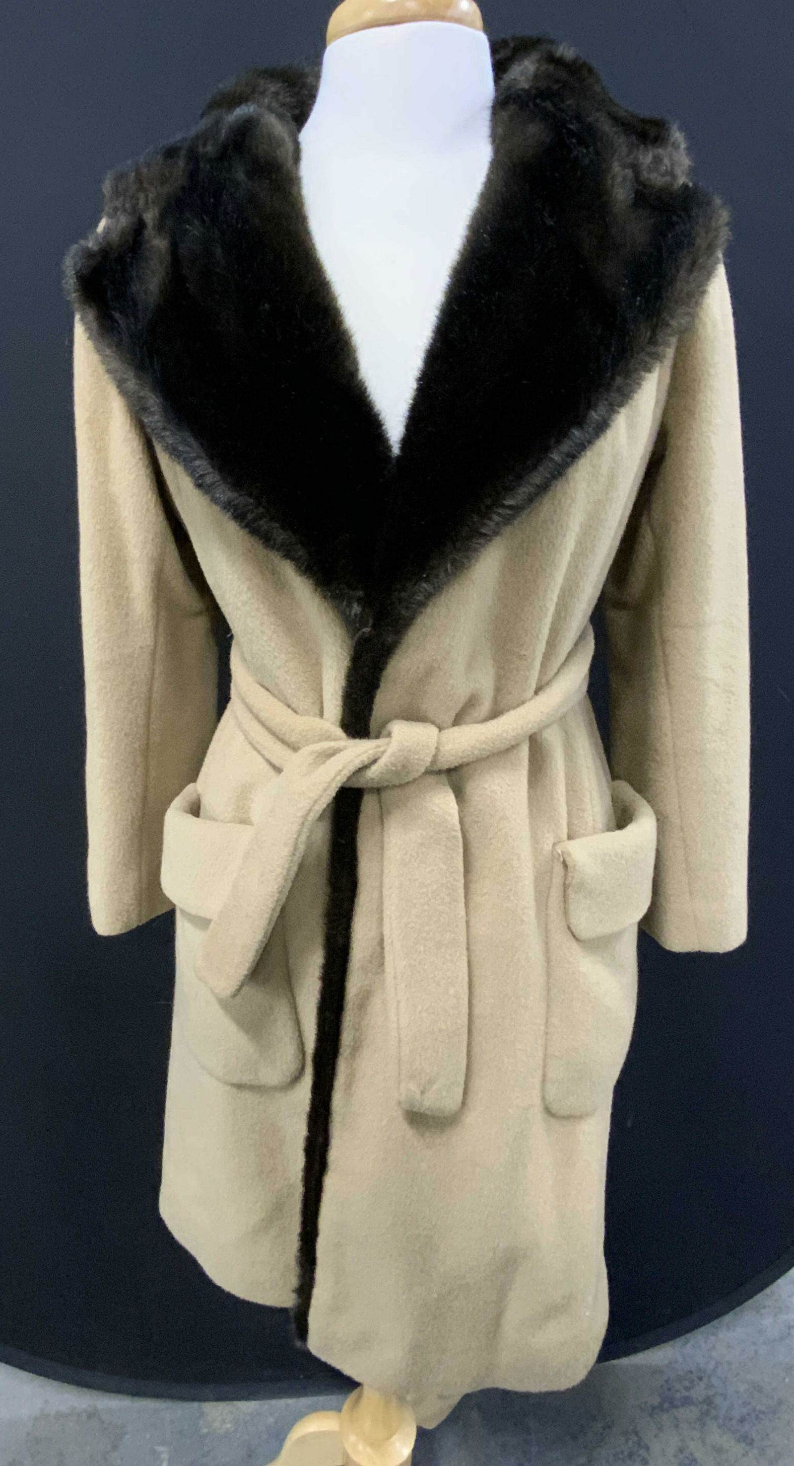 Vintage Beige Mink lined Wool Coat (1 of 6)