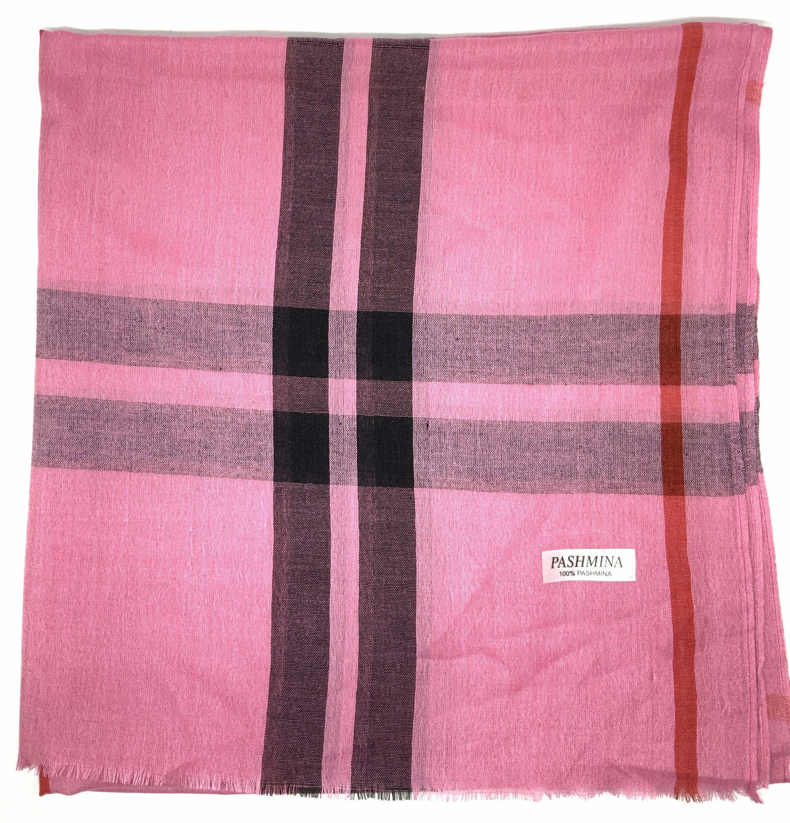 PASHMINA Pink Plaid Shawl w Fringe (1 of 5)