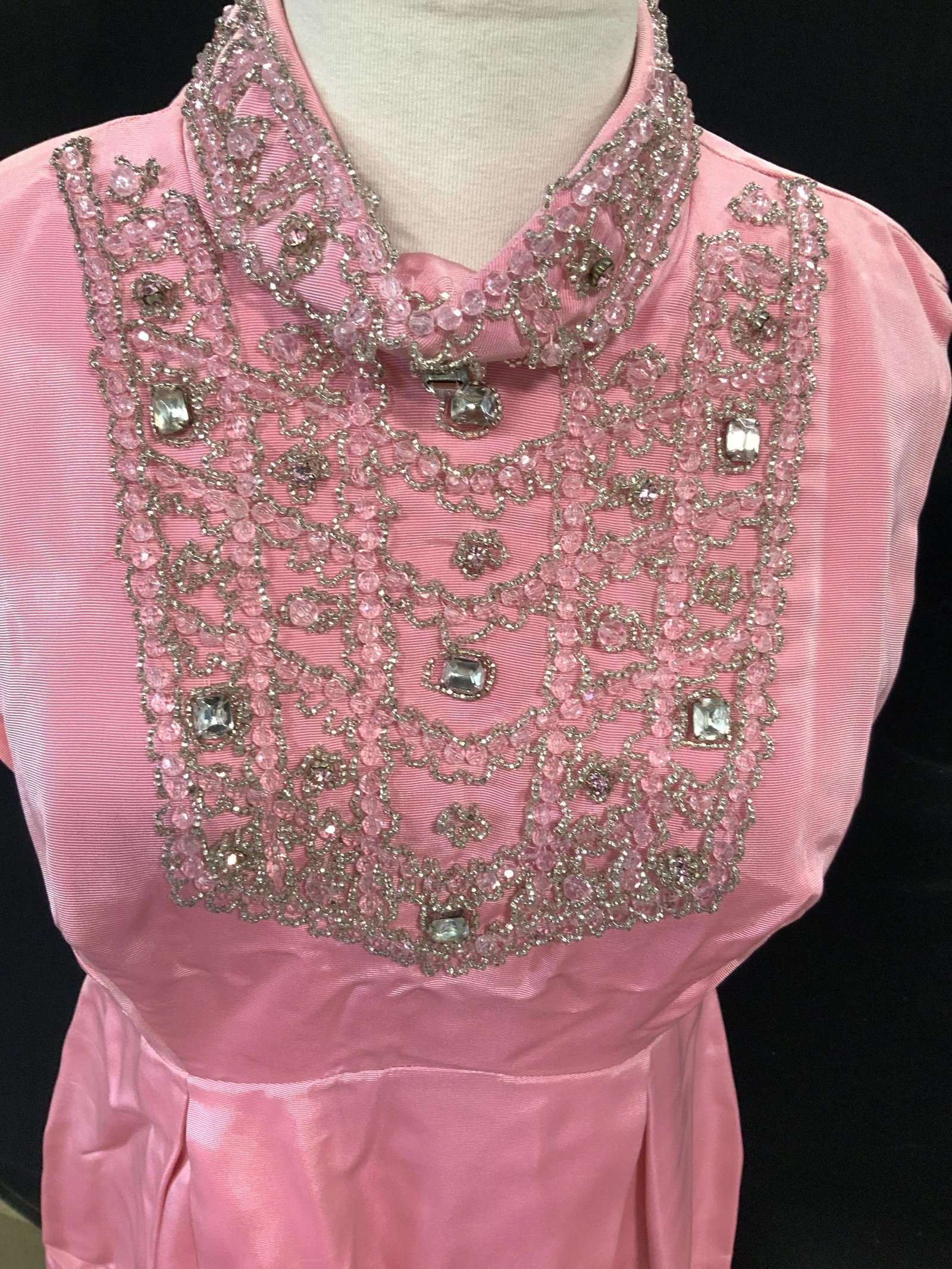 High Neck 1960s Long Length Pink Cocktail Dress (1 of 9)