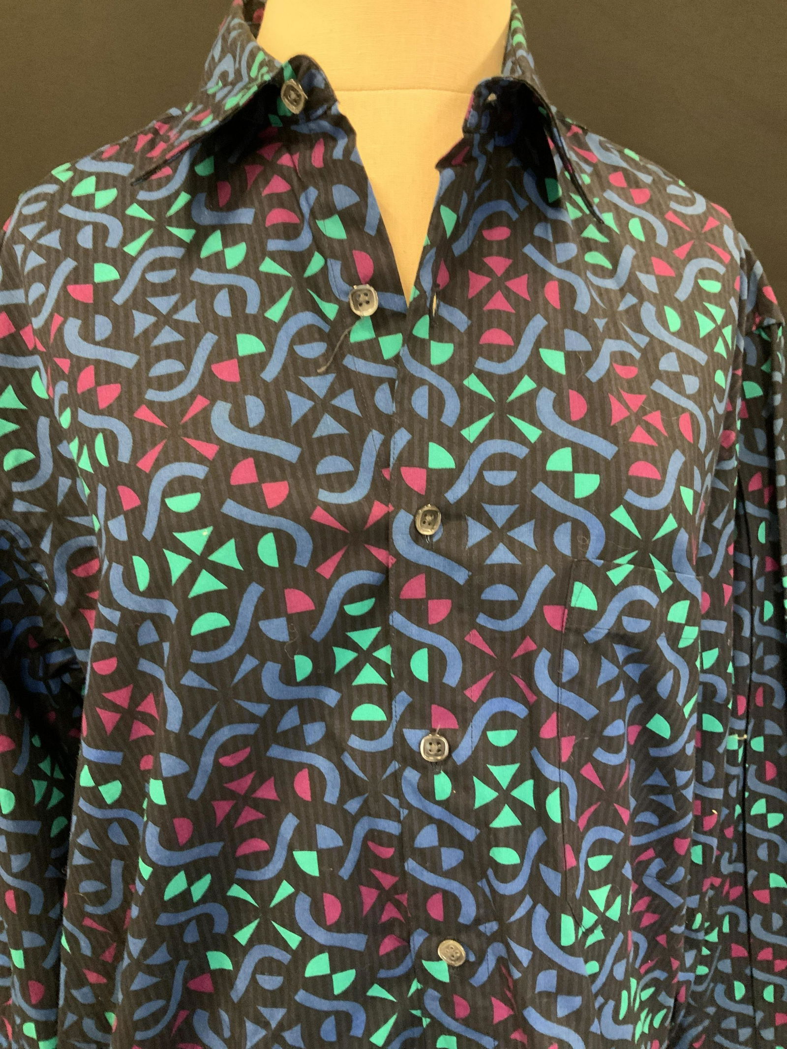 Perry Ellis Vtg Cotton Geometric Button Down Shirt (1 of 5)