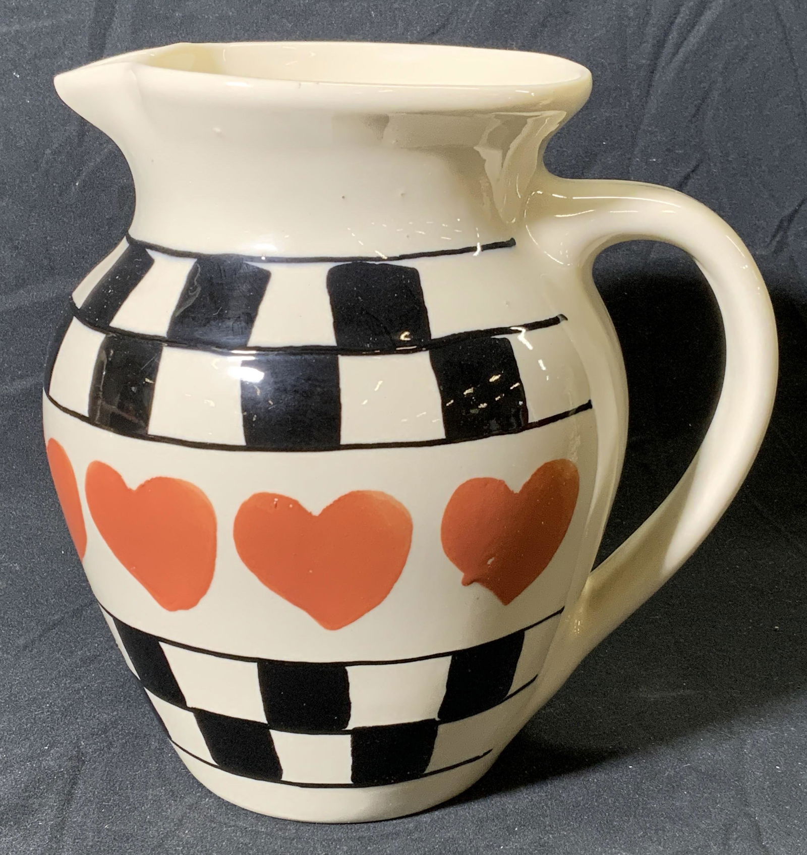 HARTSTONE Checkered Heart Motif Ceramic Pitcher (1 of 5)