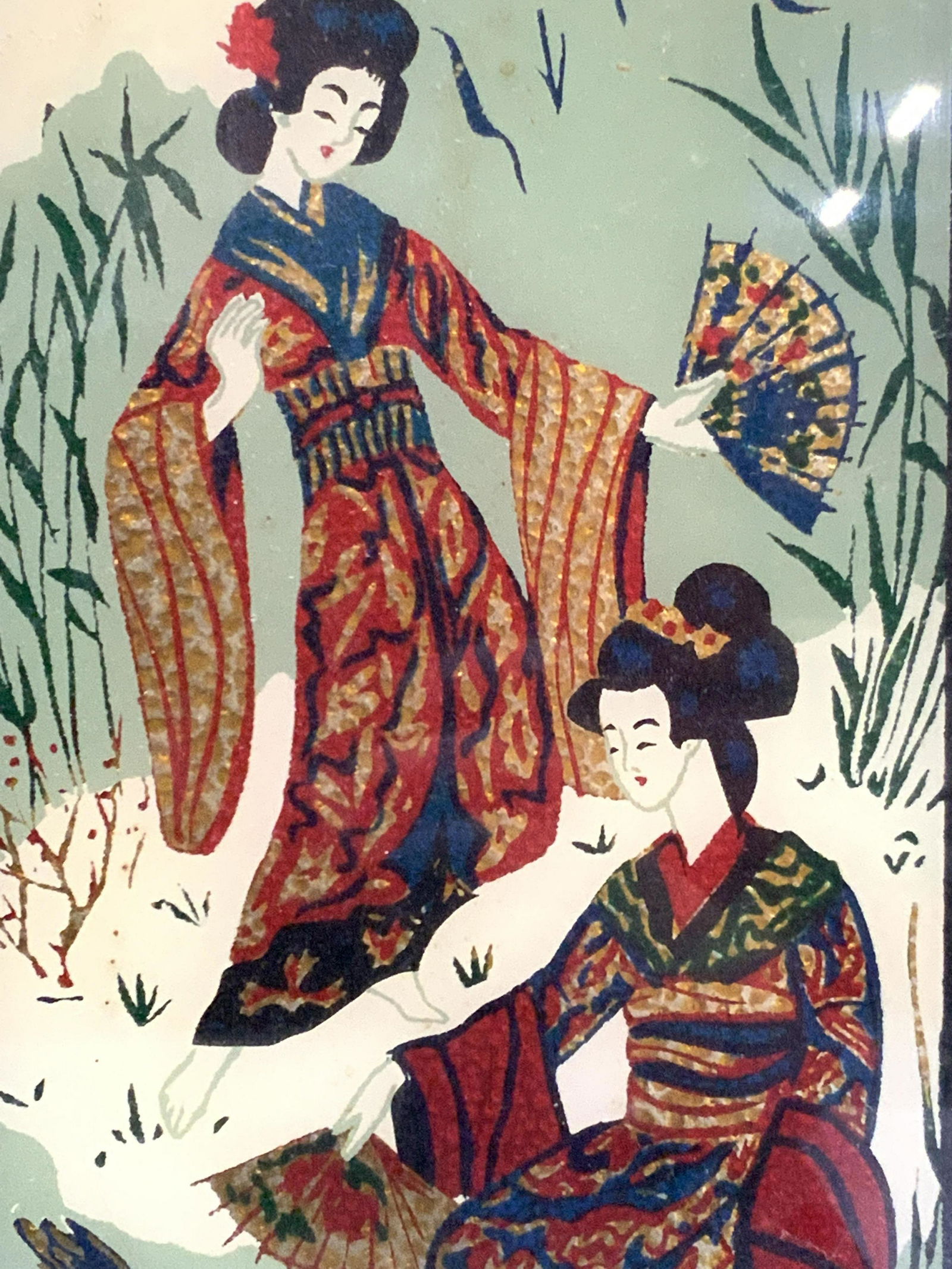 Vintage Painted Metal Asian Geisha Panel Art (1 of 10)
