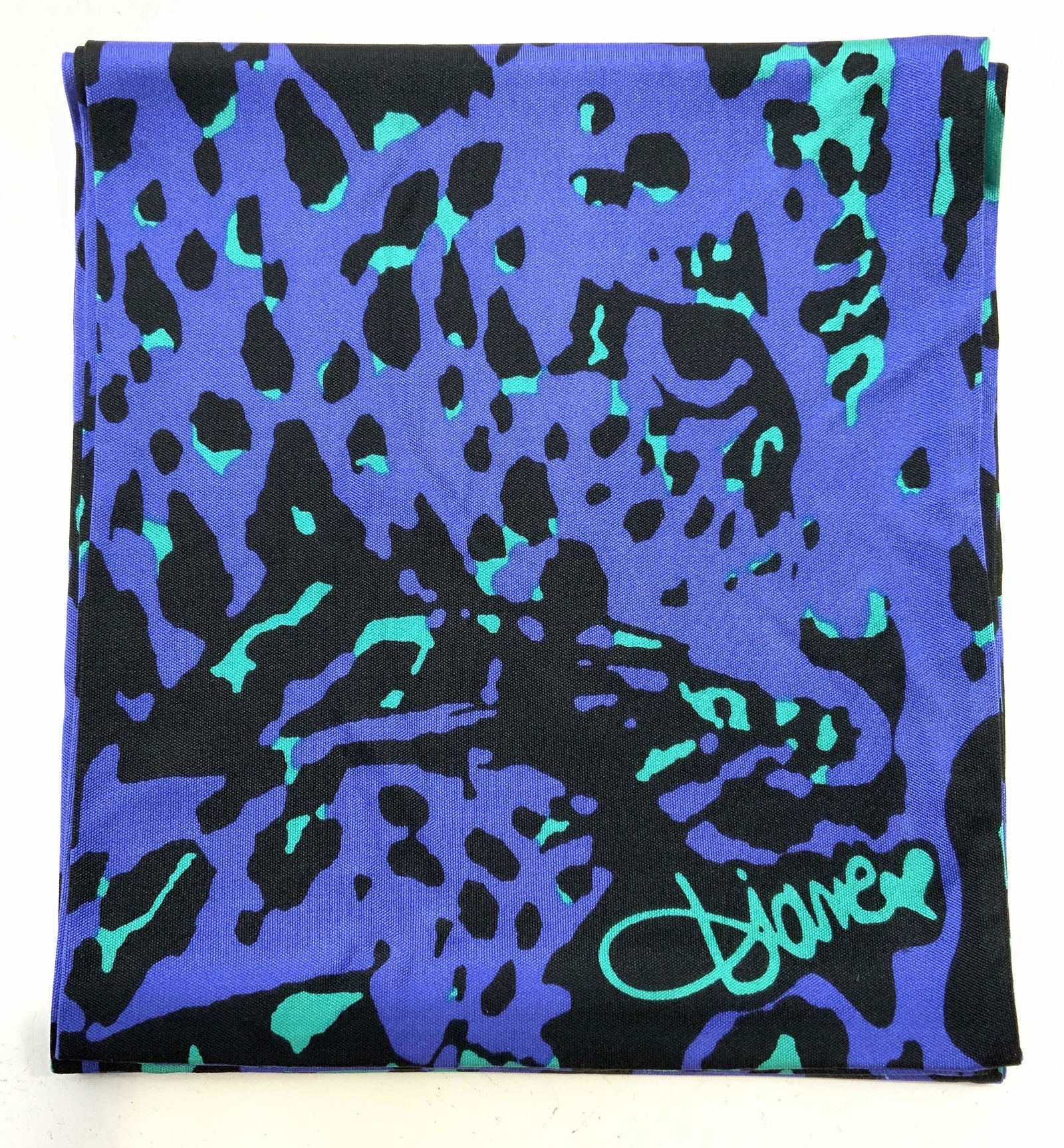 DIANE VON FURSTENBERG Blue Leopard Print Scarf (1 of 4)