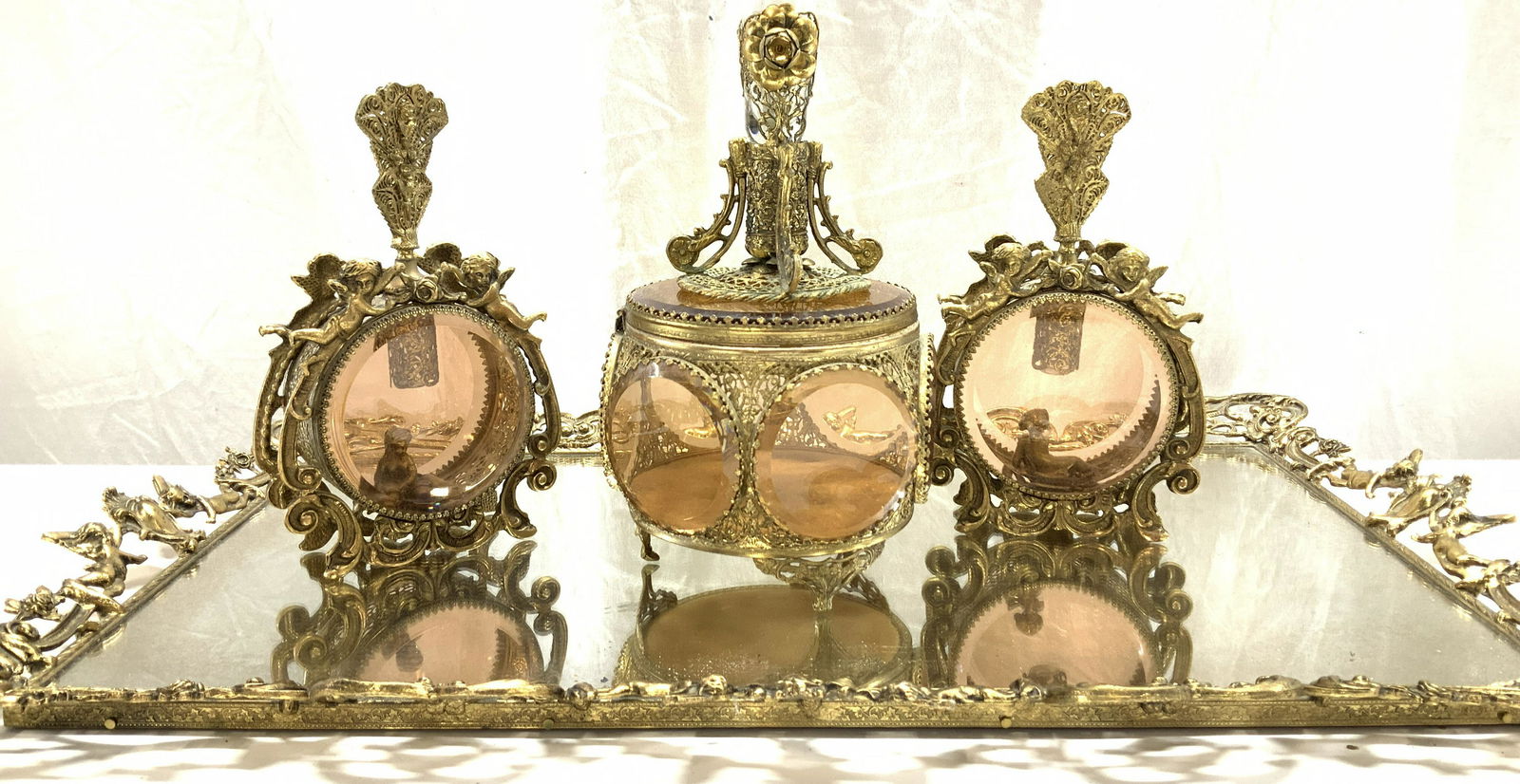 Set 5 Gilt Brass Ormolu Cherub Dresser Vanity (1 of 15)