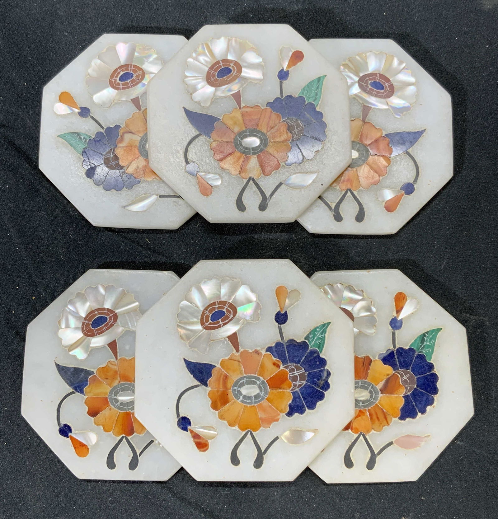 Set 6 Natural Stone Pietra Dura Floral Coasters (1 of 4)