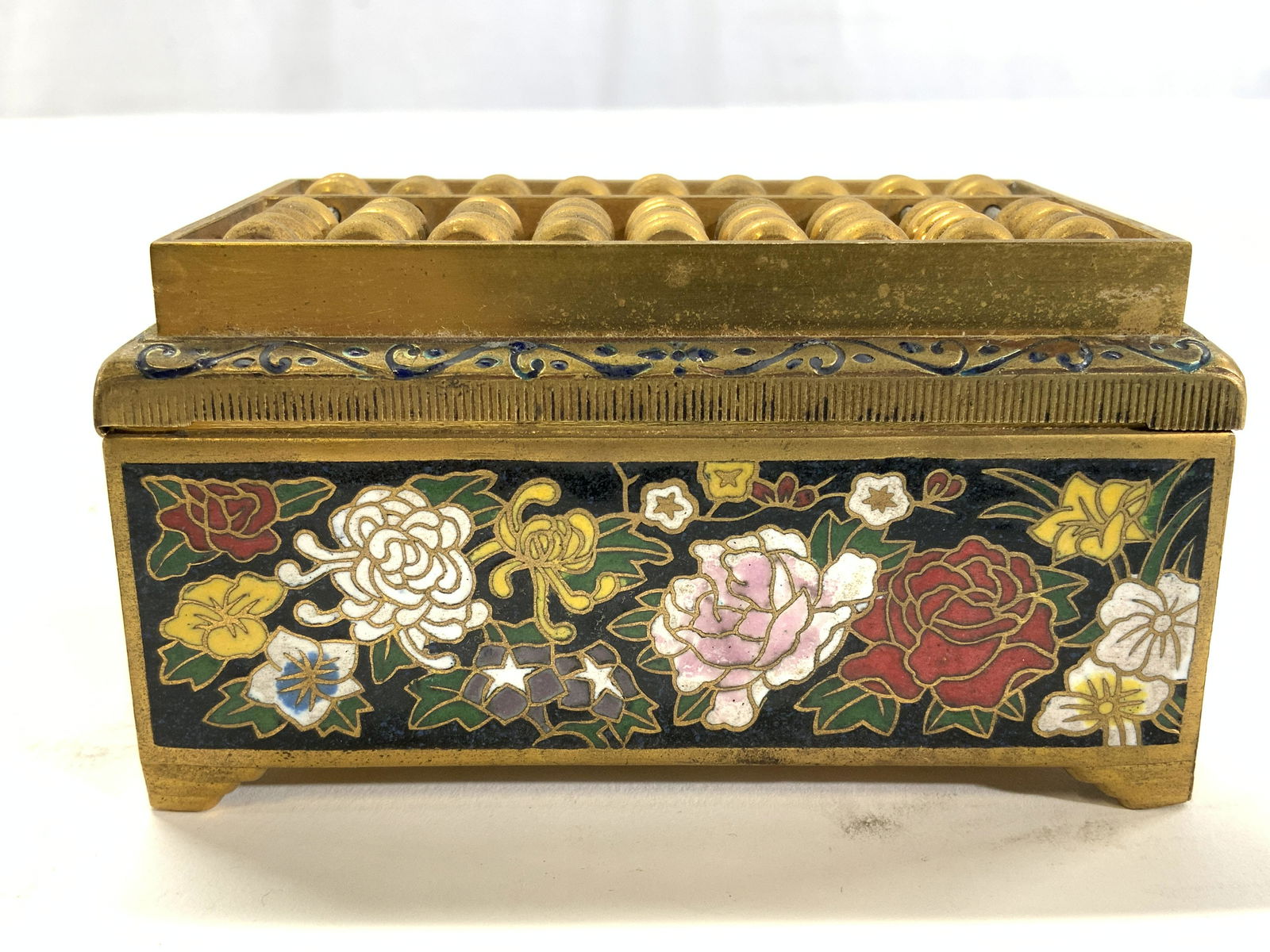 Brass & Enamel Trinket Box W Abacus Lid (1 of 8)