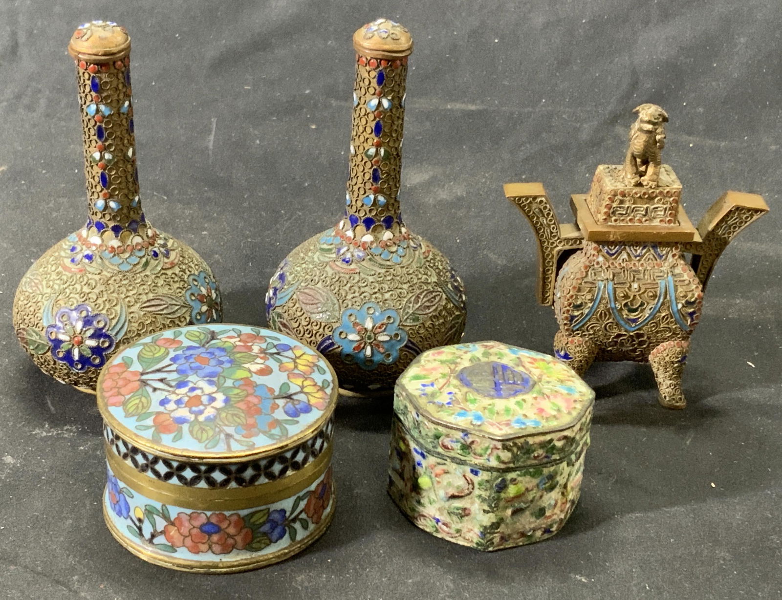 Lot 5 Vtg Asian Cloisonne Trinket Boxes, More (1 of 8)