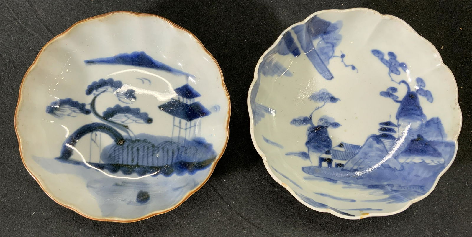 Pair Vintage Asian Landscape Ceramic Bowls (1 of 5)