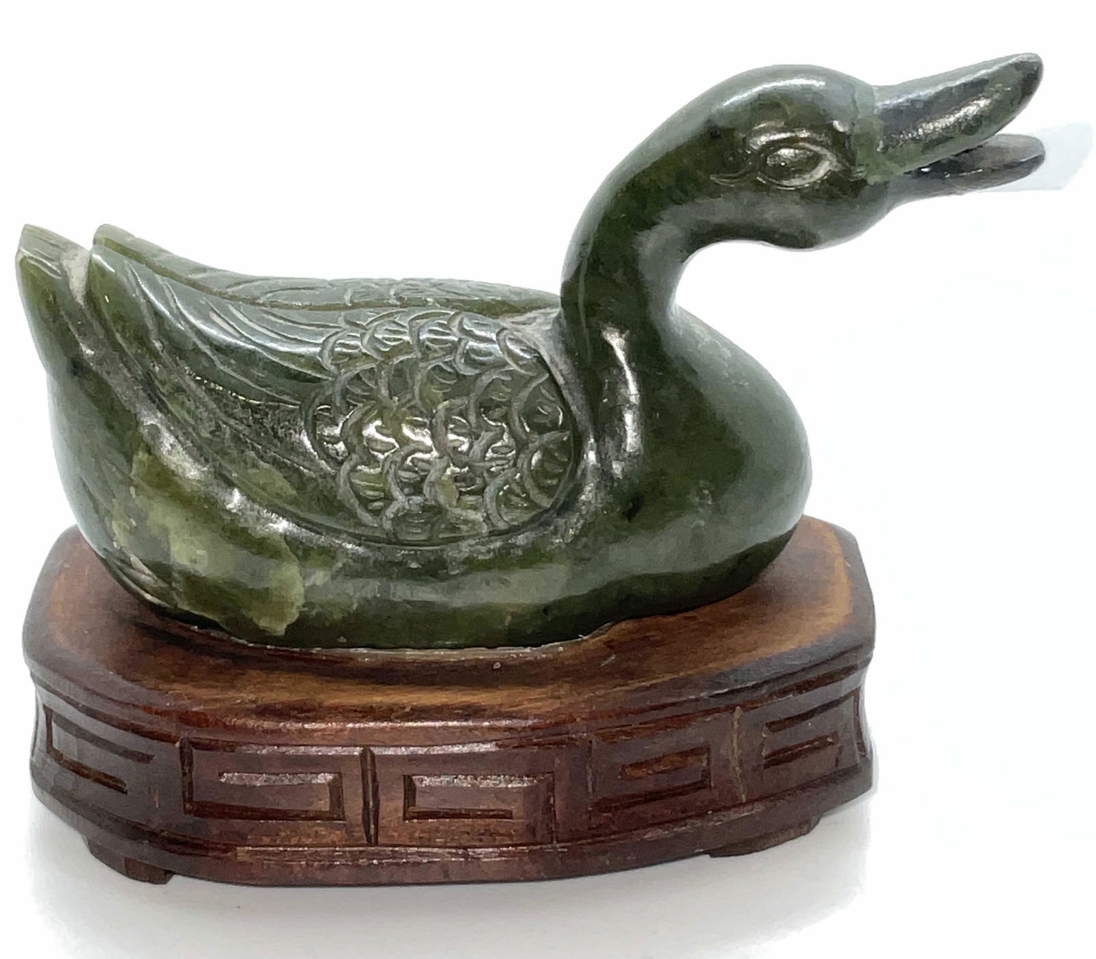 Natural Stone Duck Figural on Wooden Base (1 of 4)