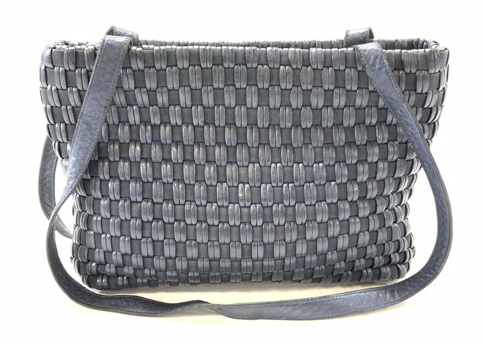 SHARIF Navy Blue Woven Leather Handbag (1 of 5)