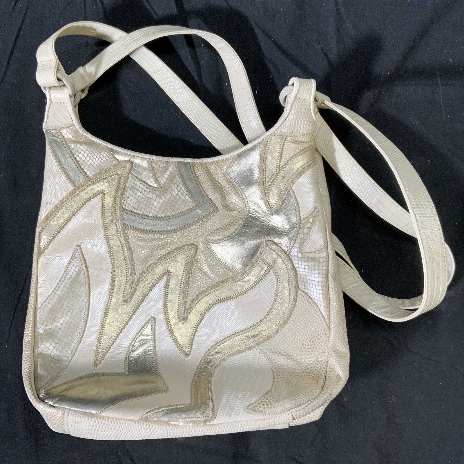 SHARIF Cream Patchwork Leather Handbag (1 of 4)