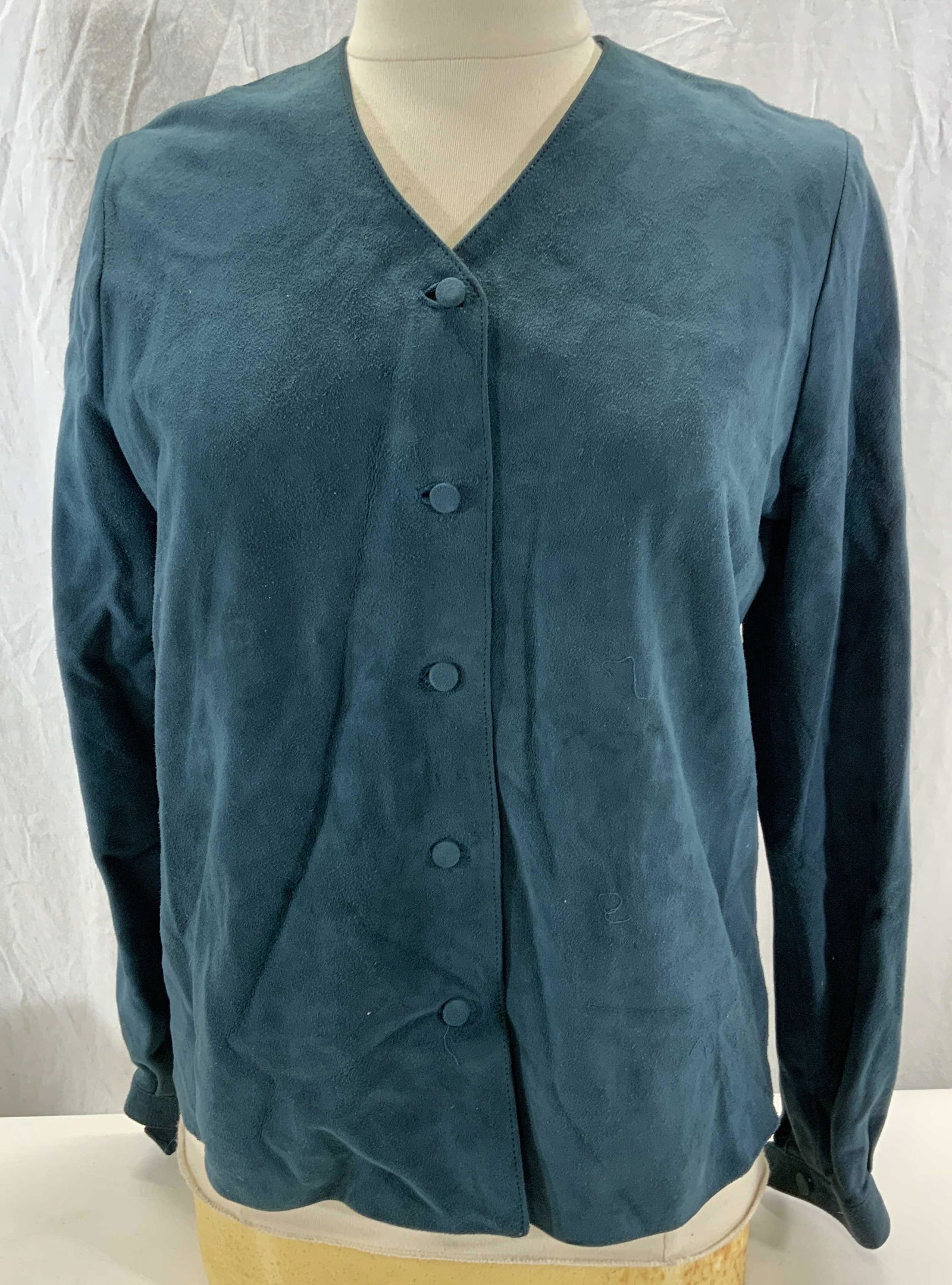 PATTI SEARLE Teal Suede & Leather Jacket (1 of 4)