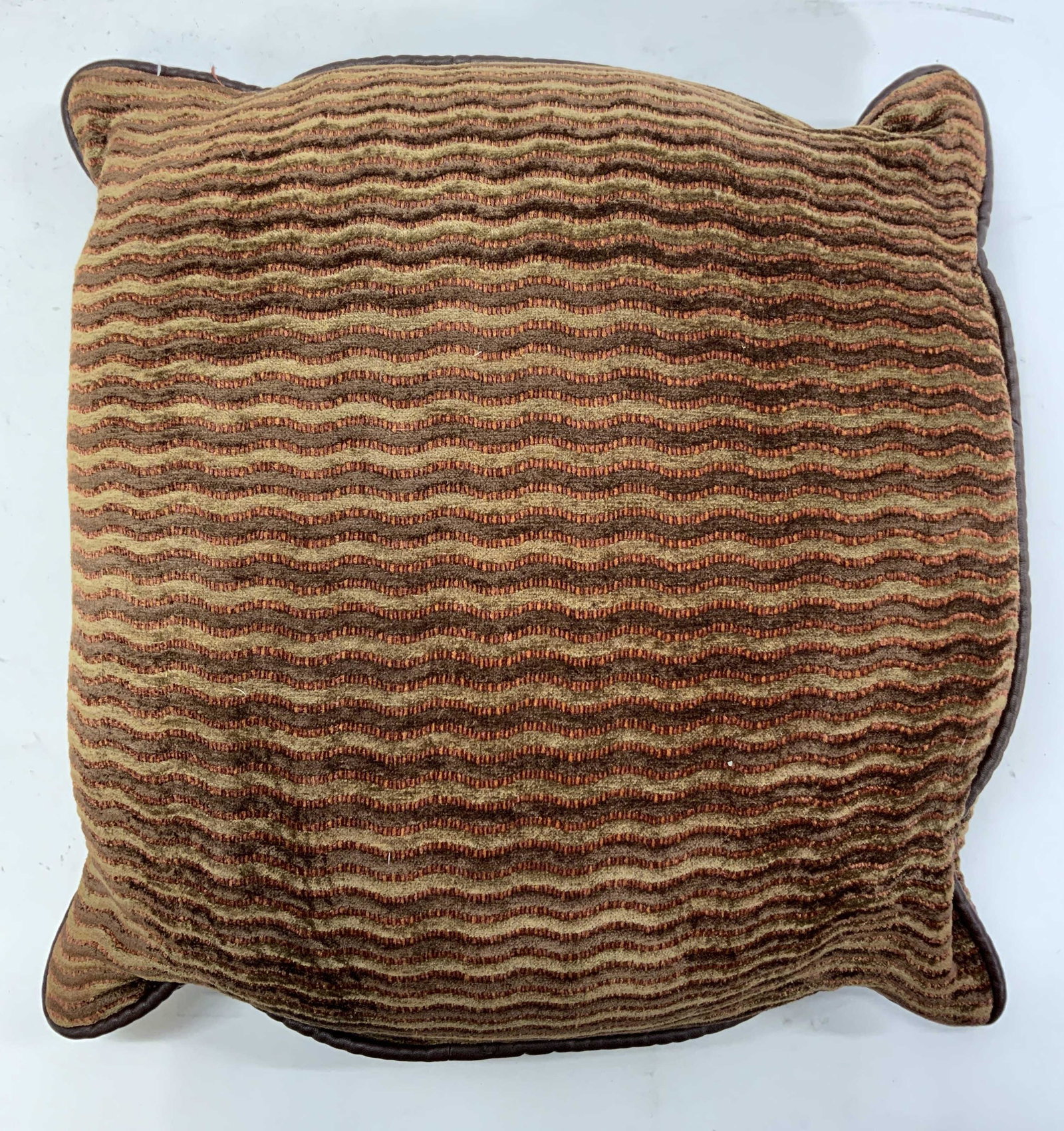 Brown & Beige Striped Square Throw Pillow: Brown and beige toned striped square throw pillow. Measures approx. 18 x 18 inches. In good condition. Throw pillow, square pillow, accent pillow, decorative pillow, bedding, home accessories, homewar