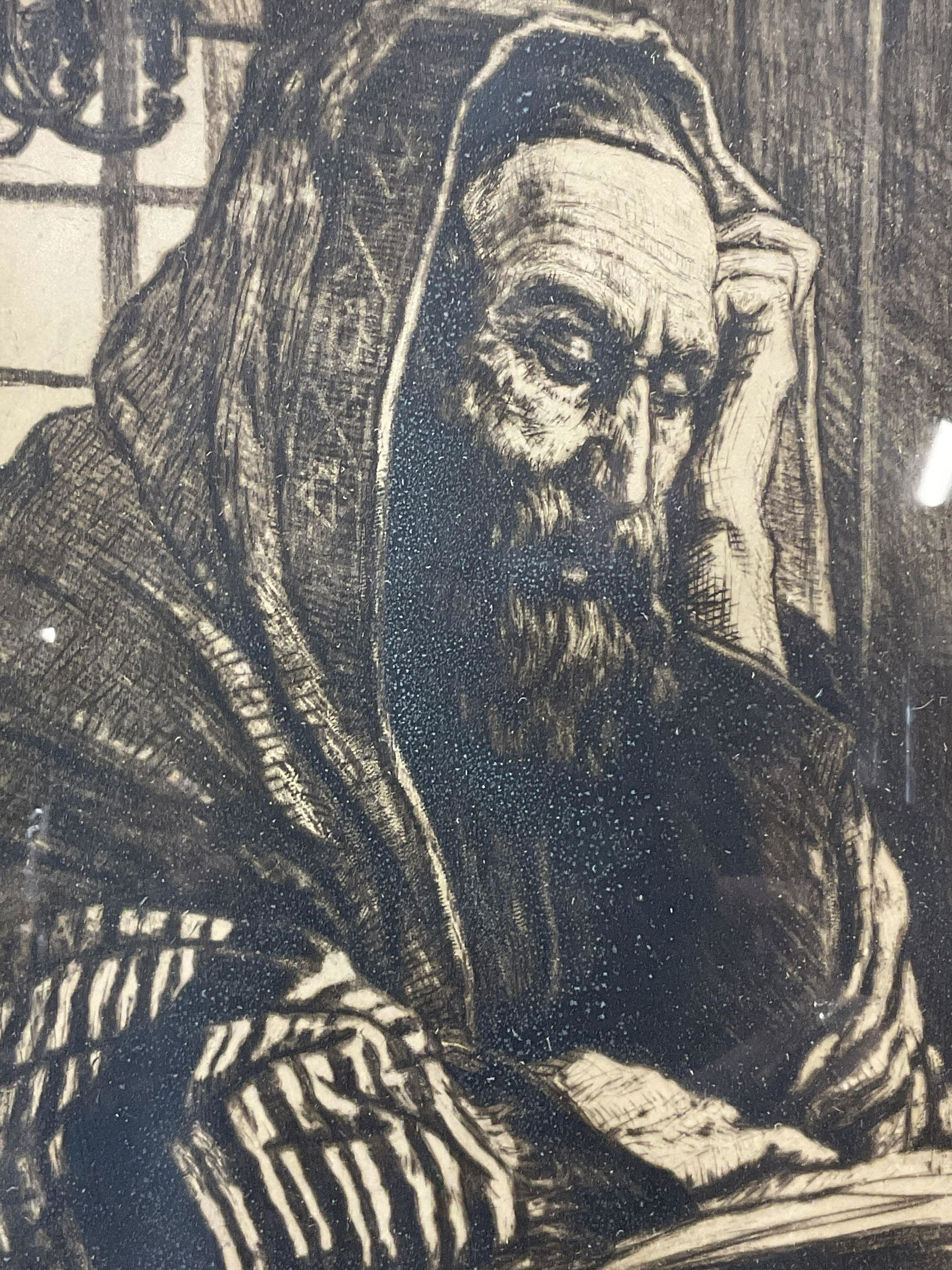 Vintage Framed & SGND Woodcut Block Print of Rabbi (1 of 4)