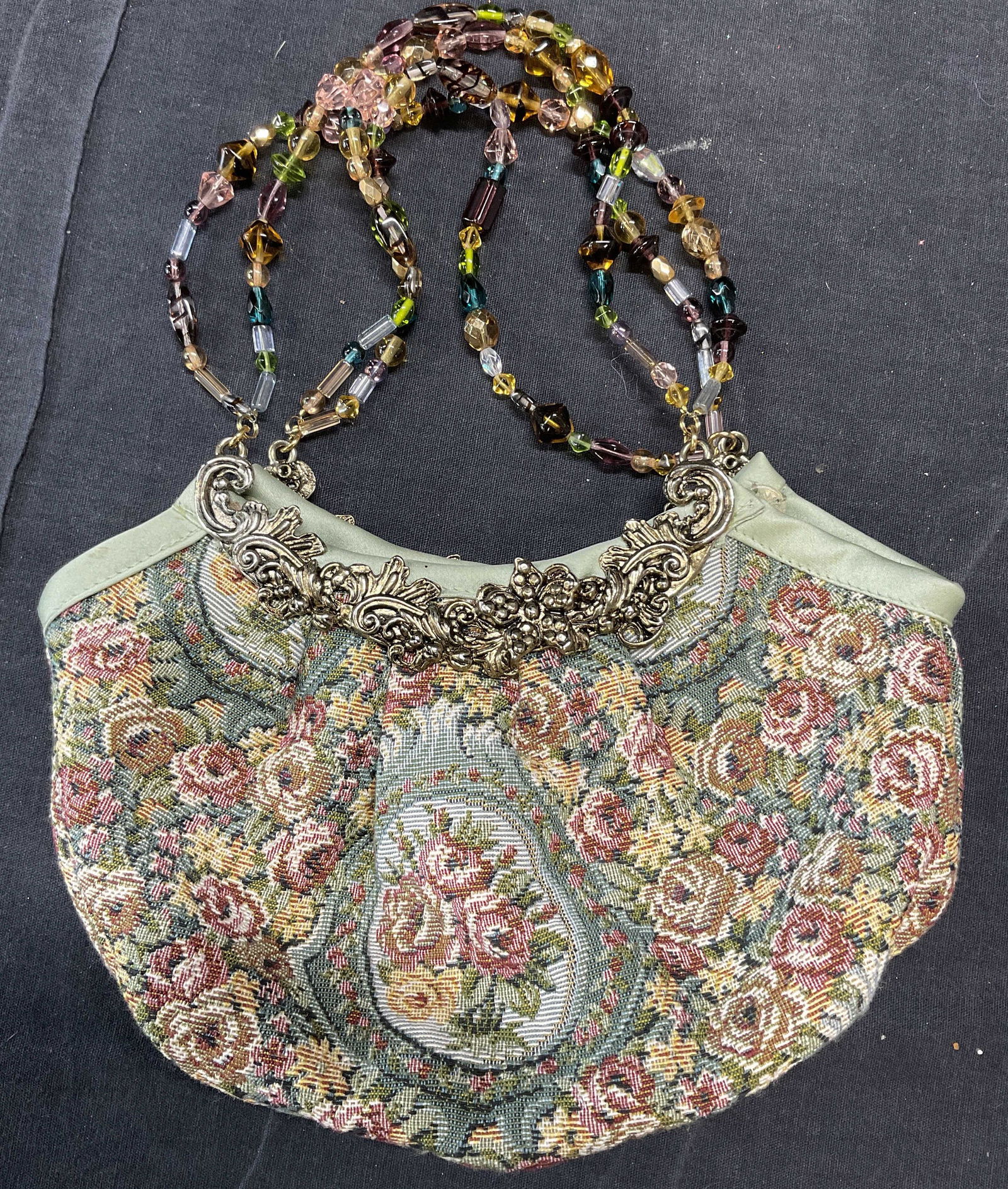 Needlepoint Hand Clutch W Beaded Handles (1 of 5)