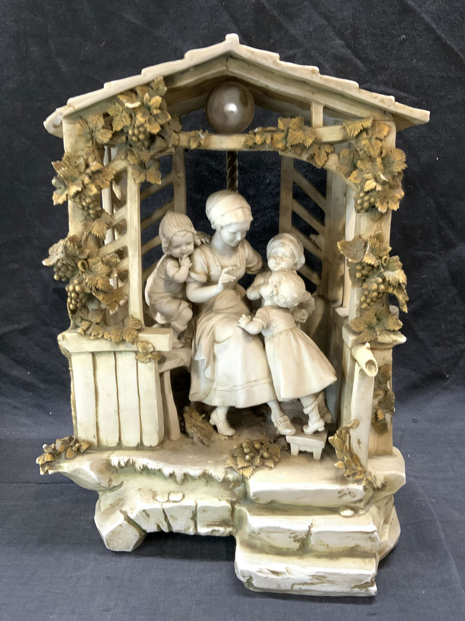 Vntg Porcelain Figures Sitting In Gazebo Lamp (1 of 9)