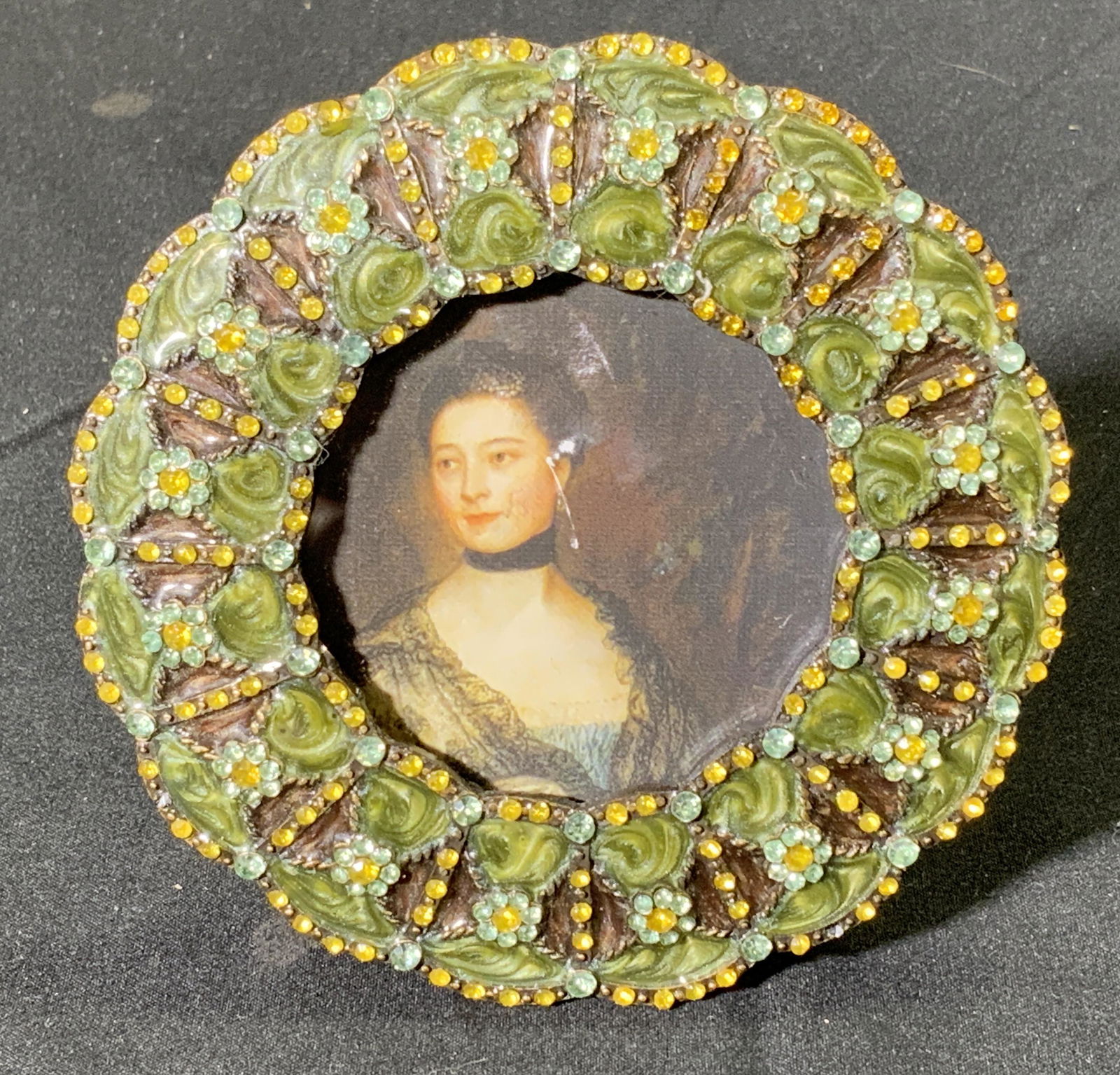 Vintage green Enameled & Bejeweled Picture Frame (1 of 4)
