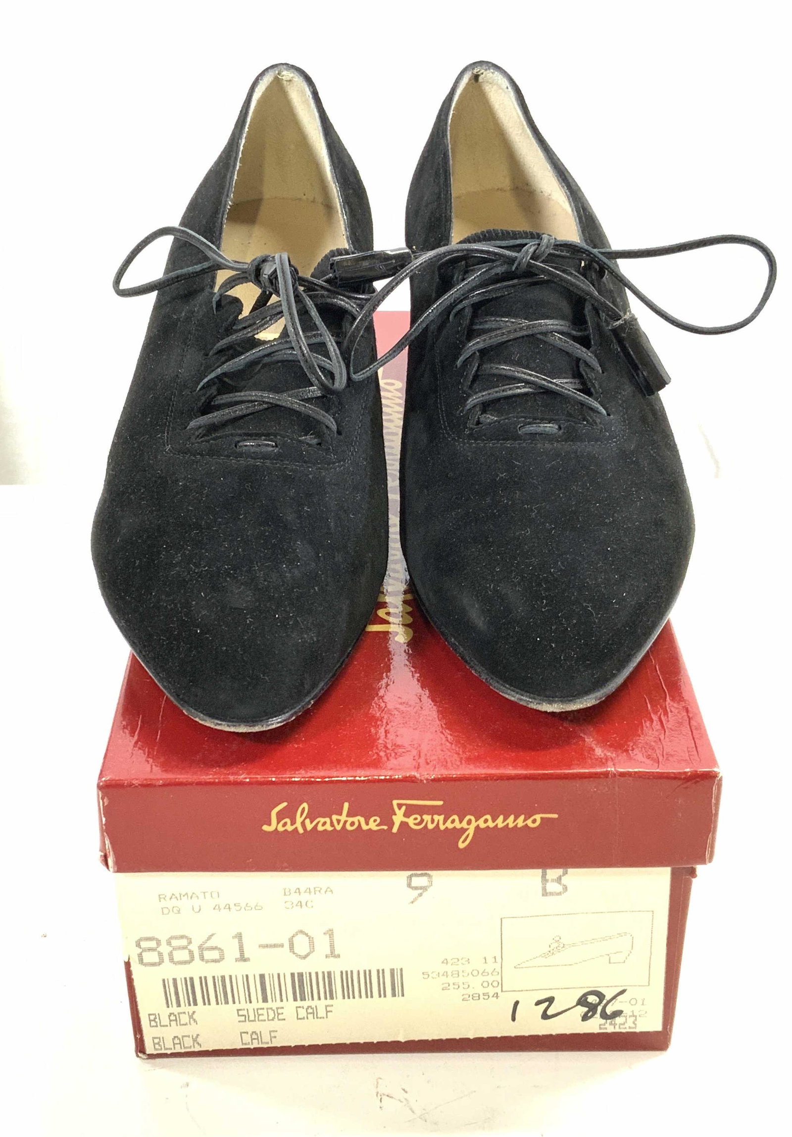 SALVATORE FERRAGAMO Black Suede Lace Up Heels (1 of 7)