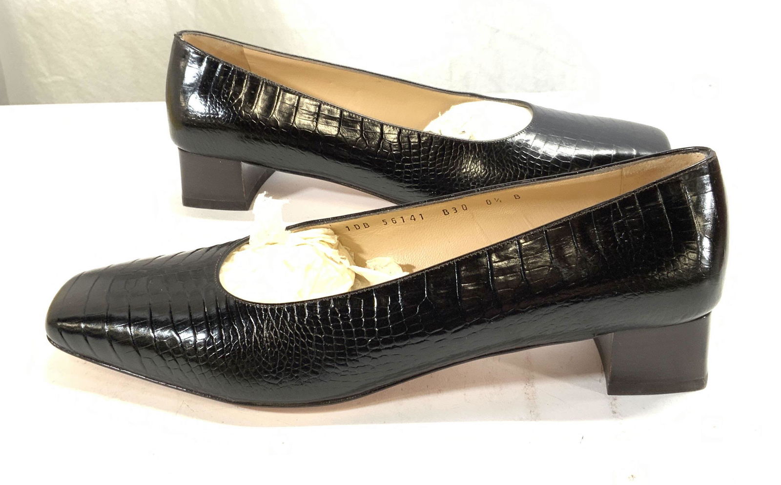 SALVATORE FERRAGAMO Black Croc Leather Heels (1 of 7)