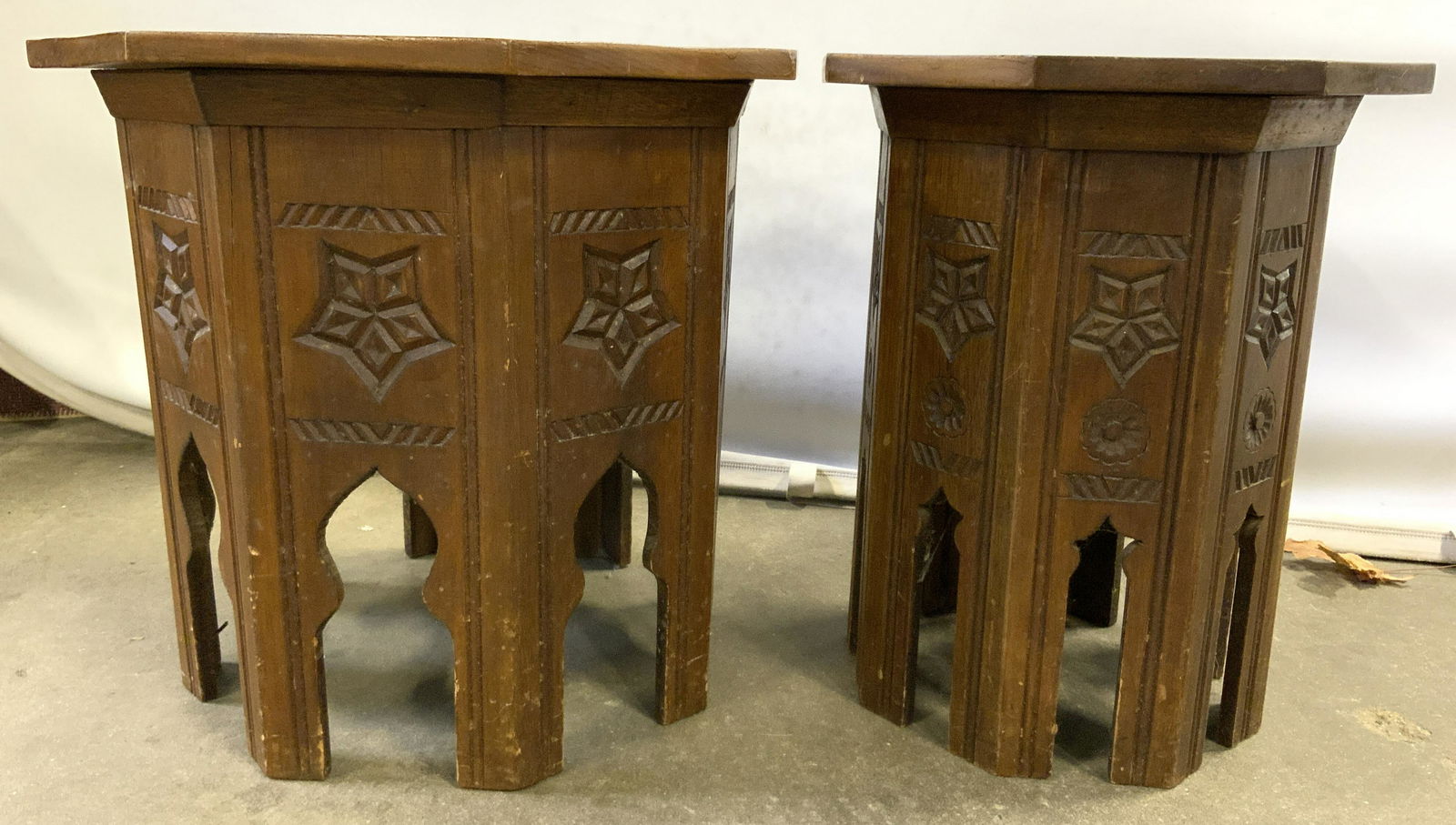 Lot 2 Carved Wooden Octagonal Occasional Tables (1 of 9)