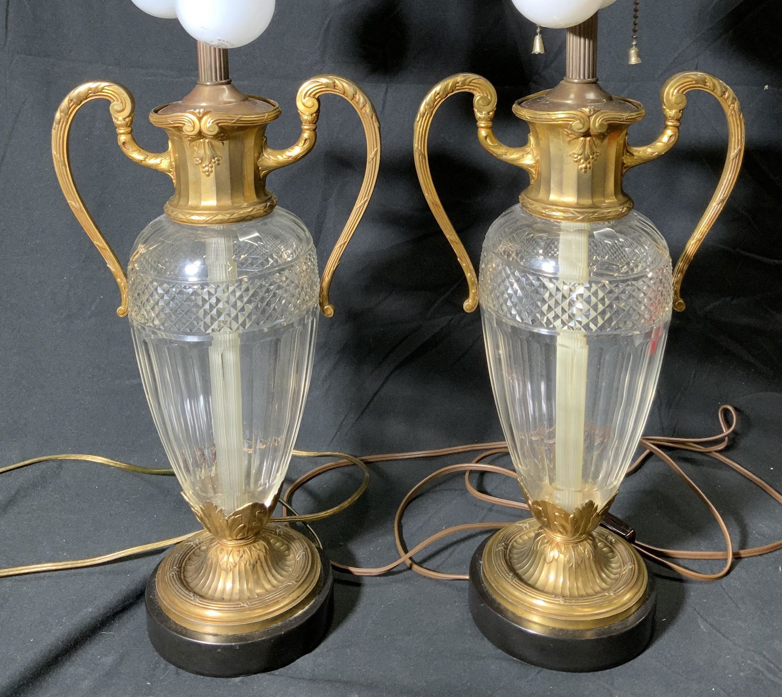 Pair Vintage Cut Glass & Brass Lamps (1 of 8)