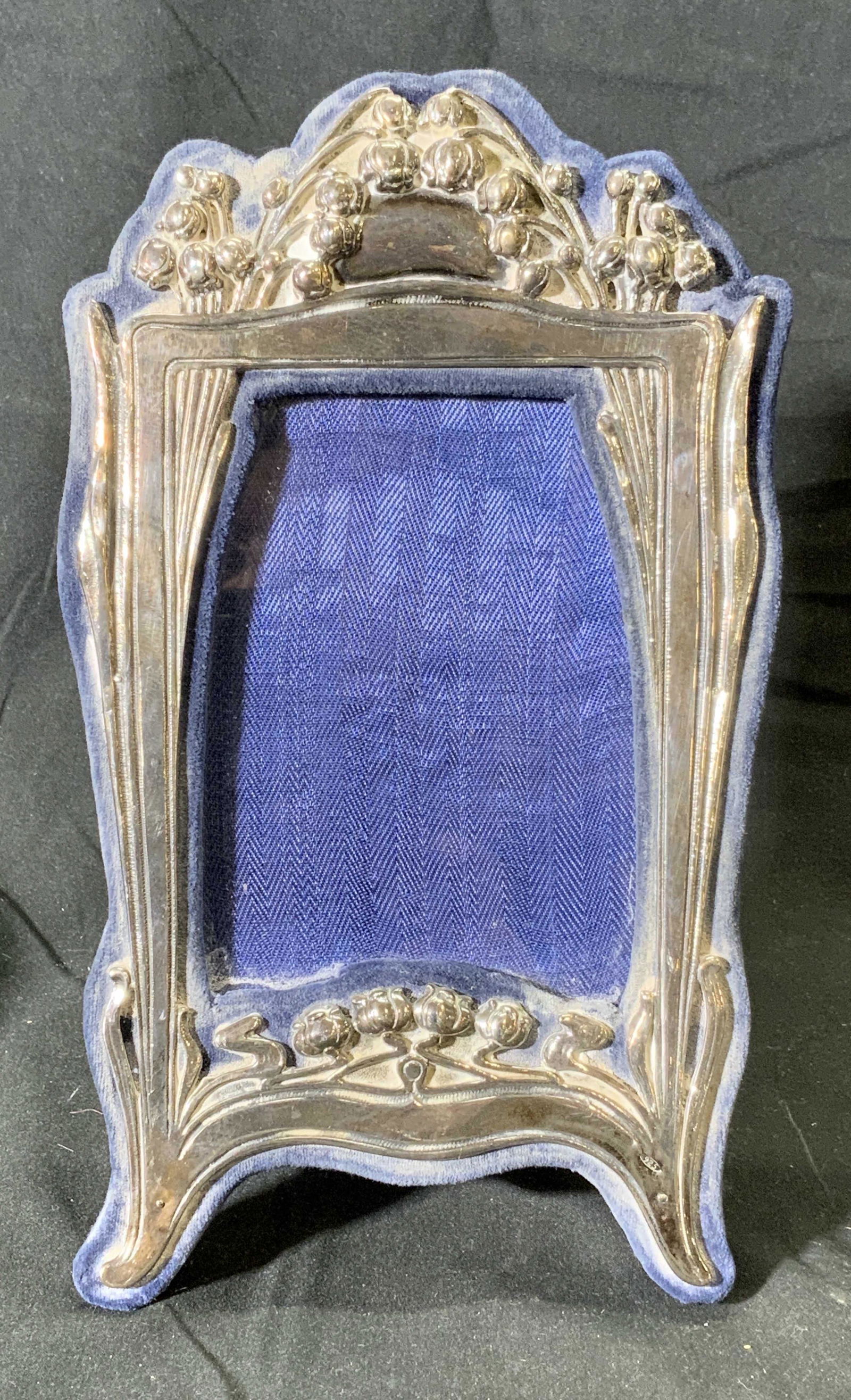Vintage STERLING SILVER Blue Velvet Picture Frame (1 of 5)