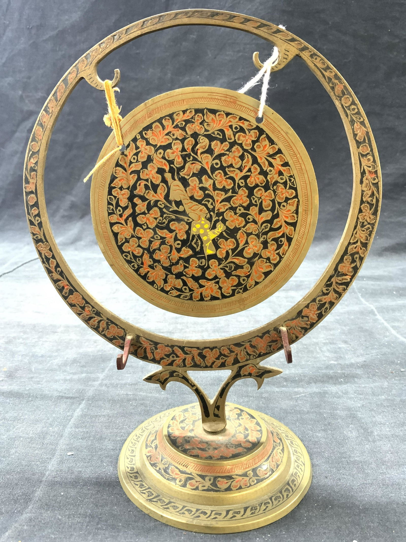 Vintage Handpainted Brass Gong W Base (1 of 7)