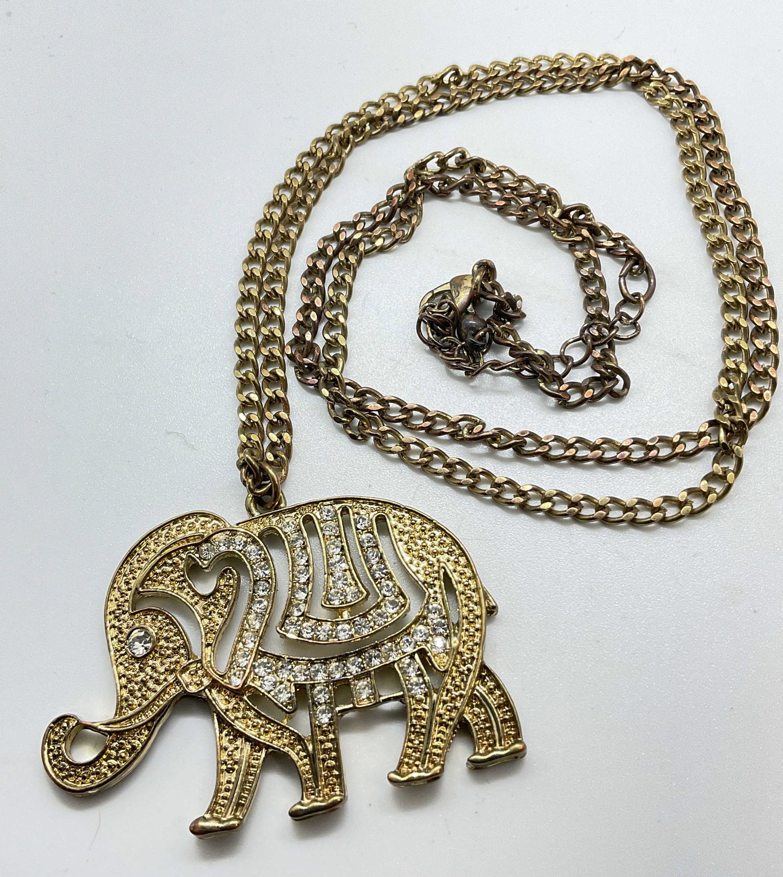 Bejeweled Gold Toned Metal Elephant Necklace (1 of 3)