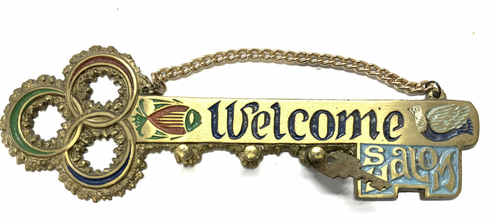 Shalom Welcome Brass Key Holder, Israel (1 of 5)