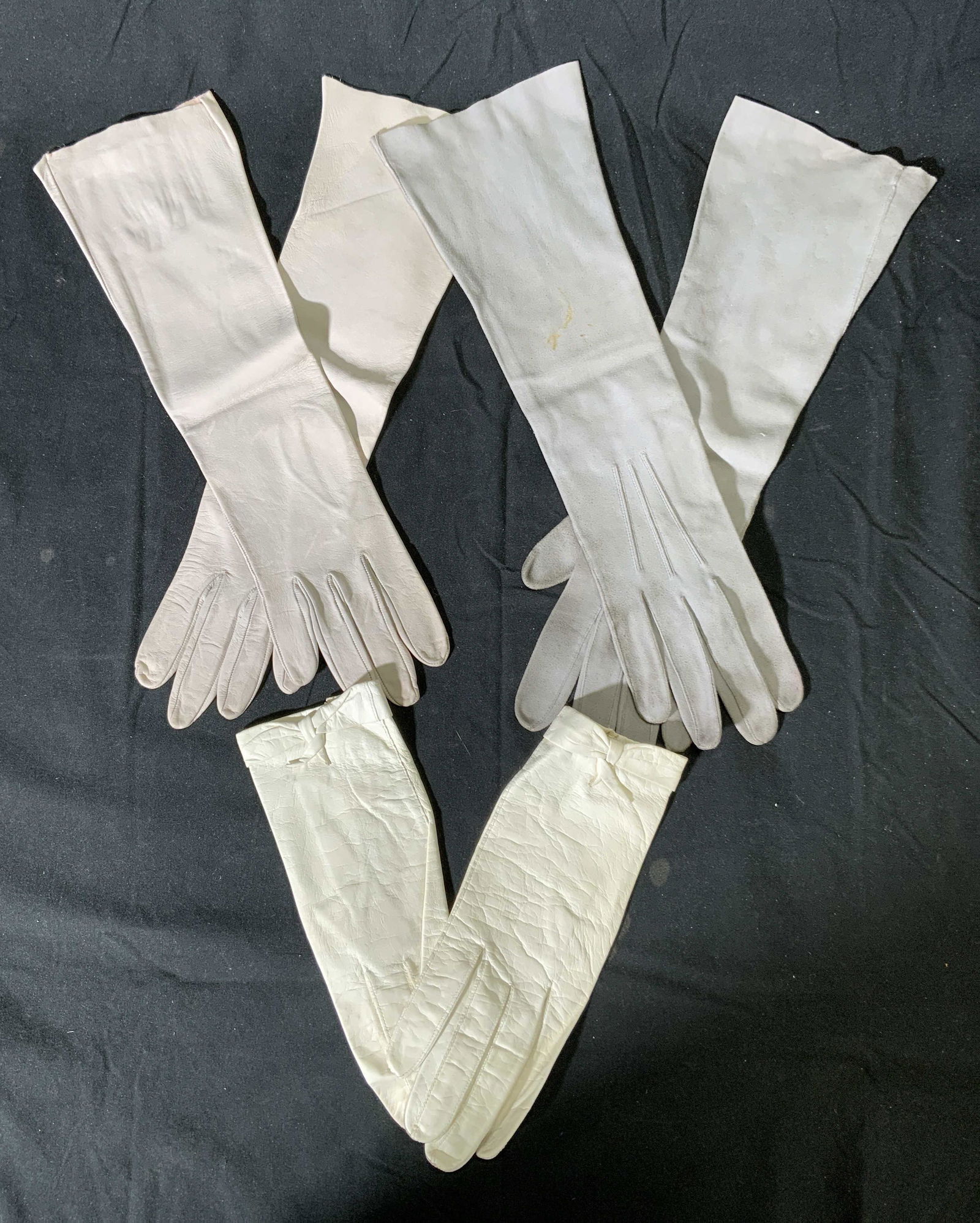 Lot 3 Leather & Suede Gloves, Beige, Grey, White (1 of 8)