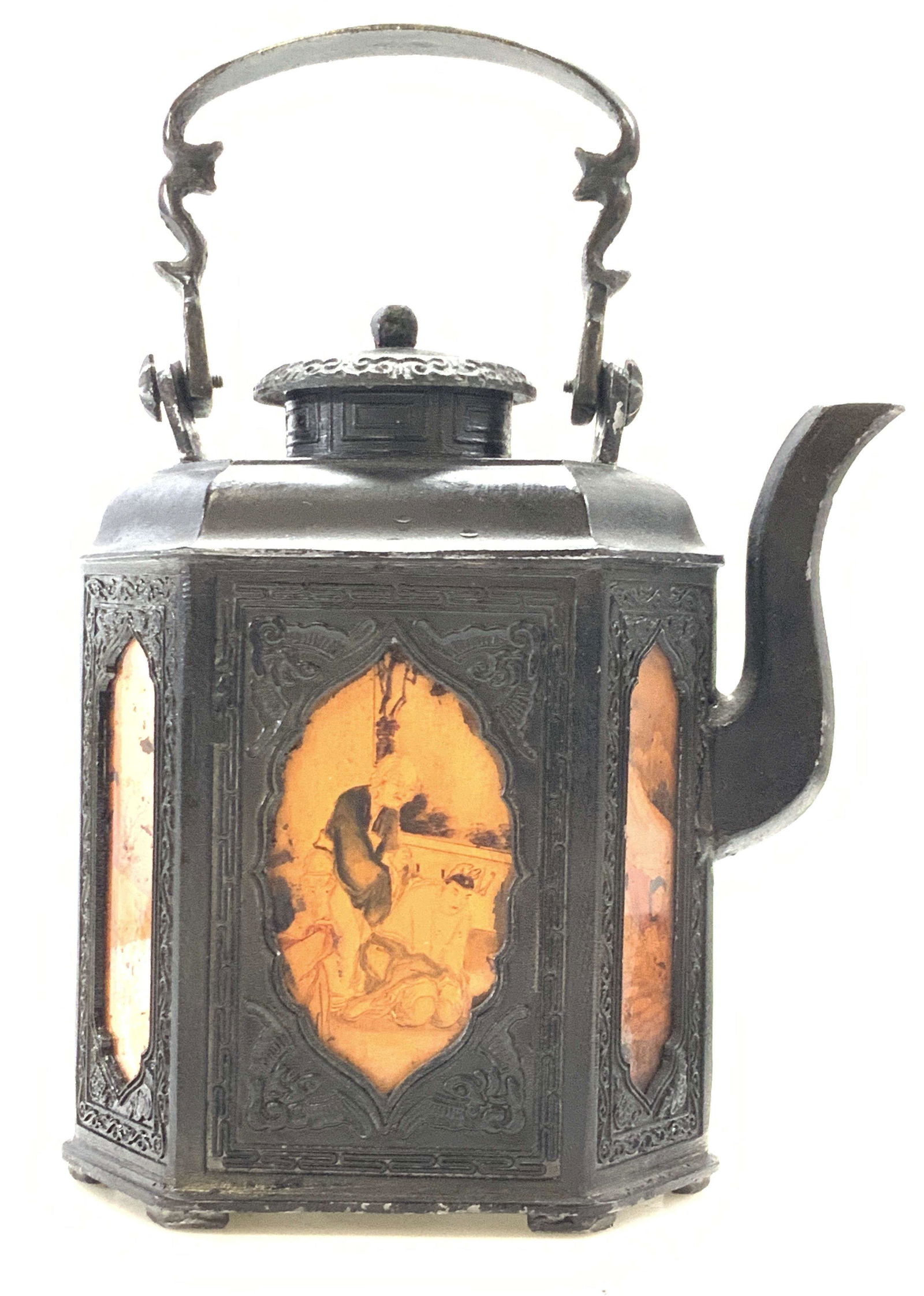 Hallmarked Painted Metal Asian Tea pot (1 of 6)