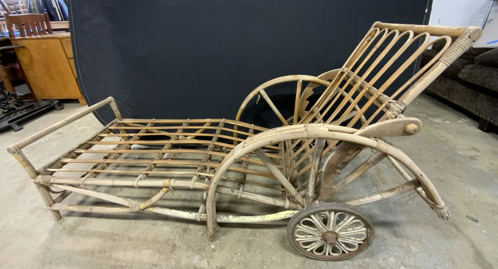 Vintage Rattan Lounge Chair W/ Wheels (1 of 10)