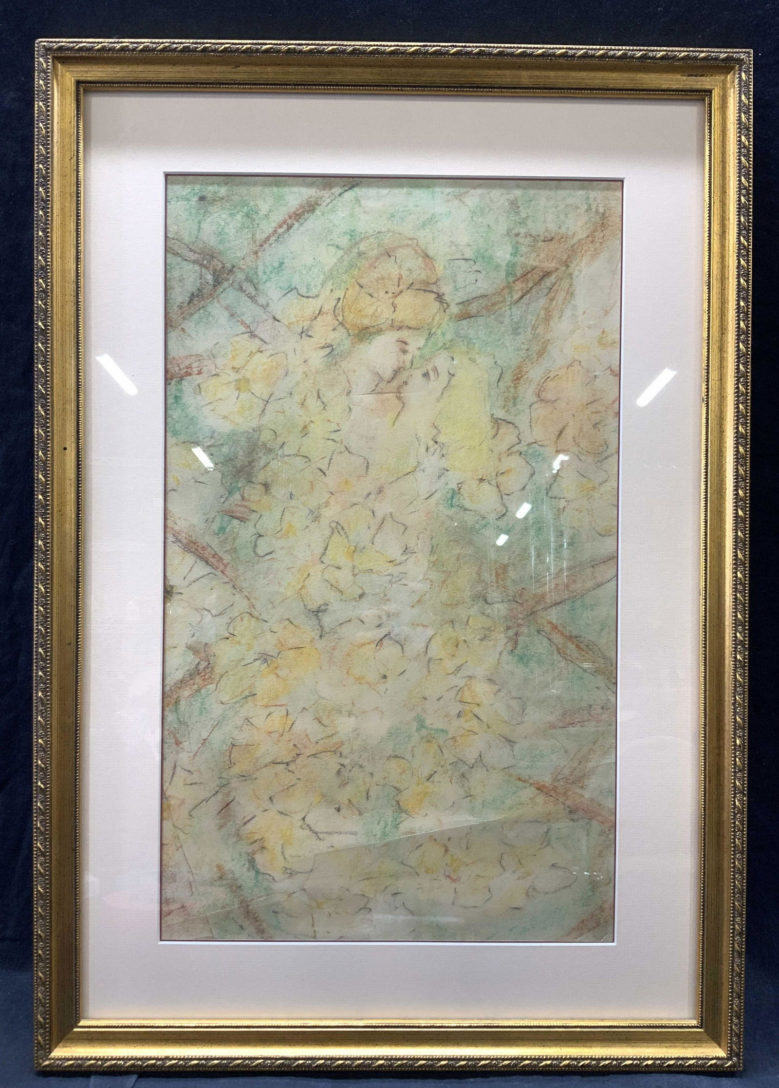 Framed Embracing Figural Abstract Pastel Drawing (1 of 10)