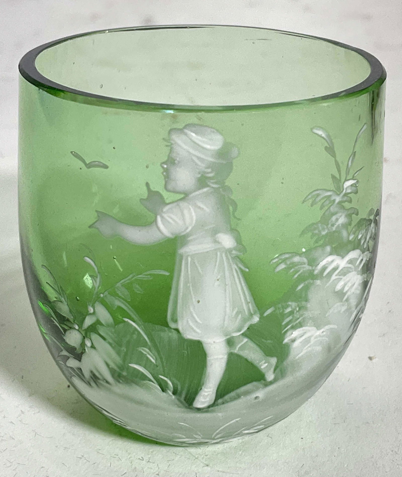 Antique Victorian Mary Gregory Green Shot Glass (1 of 5)