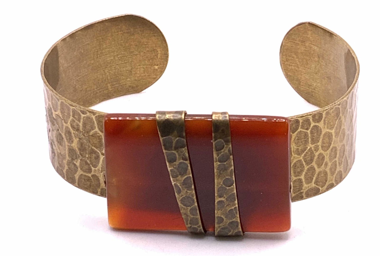 JAN MICHAELS Vtg Brass & Carnelian Cuff Bracelet (1 of 6)