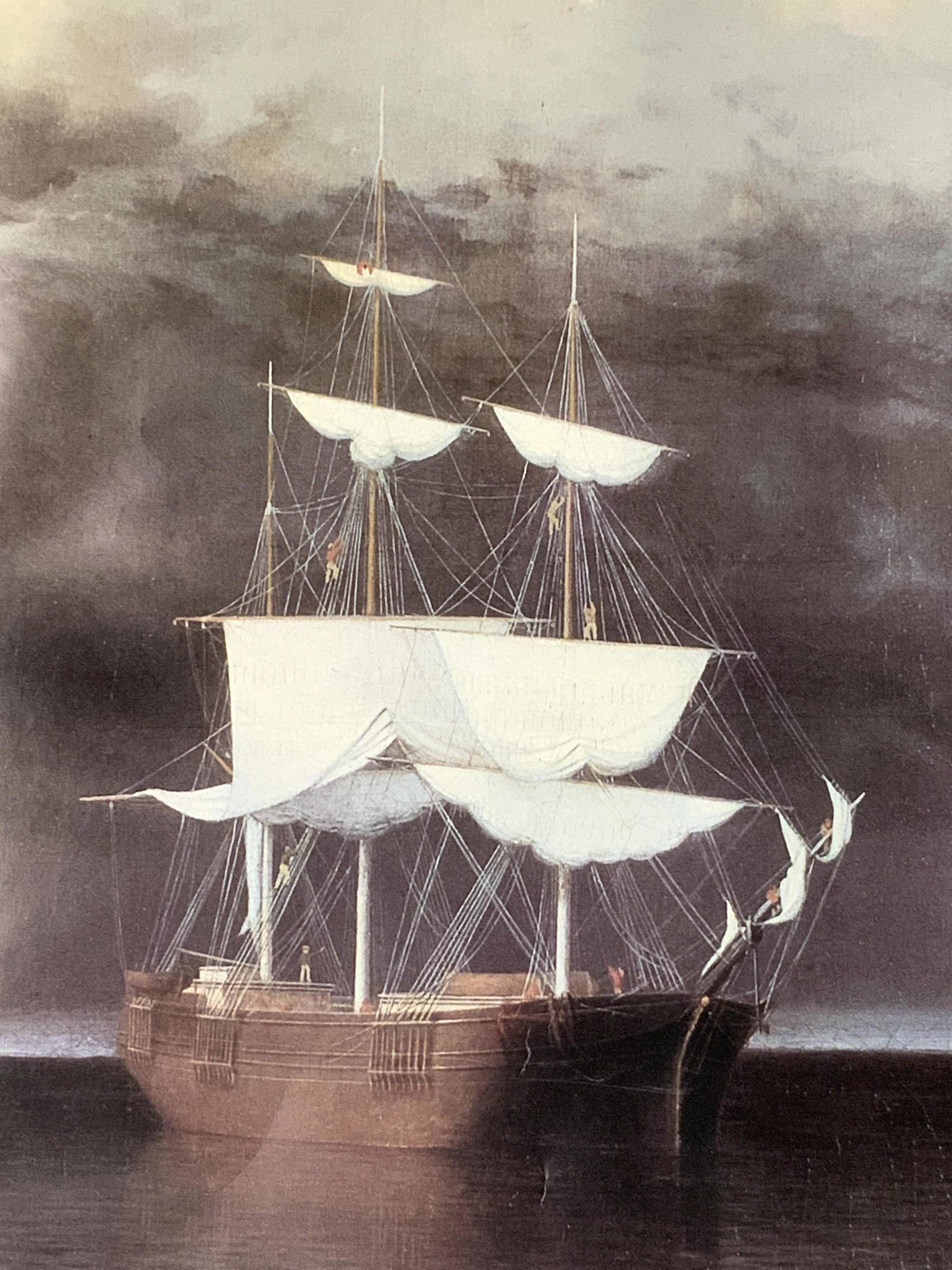 American Light National Gallery Exhibit Litho.: American Light National Gallery Exhibit Lithograph, shows Fitz Hugh Lanes Ships and an Approaching Storm Off Owls Head, Maine painting, measures approx 34 1/2 x 22 in. Minor surface wear and creasing,