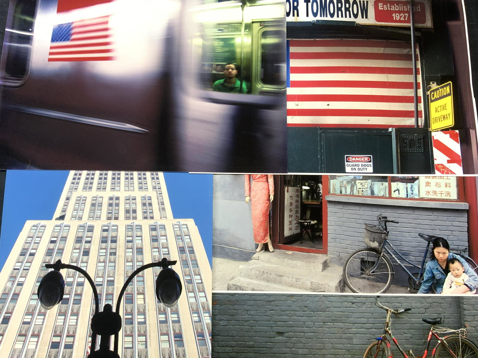 Lot of 5 Signed NYC Photography Serigraphs: Lot of 5 Signed NYC Photography Serigraphs, each signed illegibly on verso with date 2011, 1/5 shows the American flag under a sign that reads conserving for tomorrow, 2/5: shows a bike leaning agains