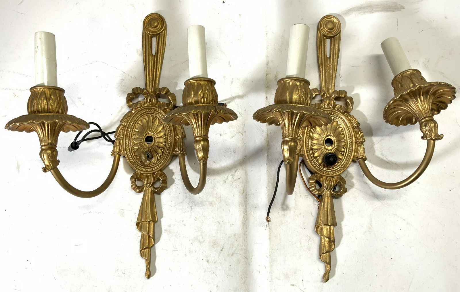 Pair Gilded Metal 2 Arm Wall Sconces (1 of 7)