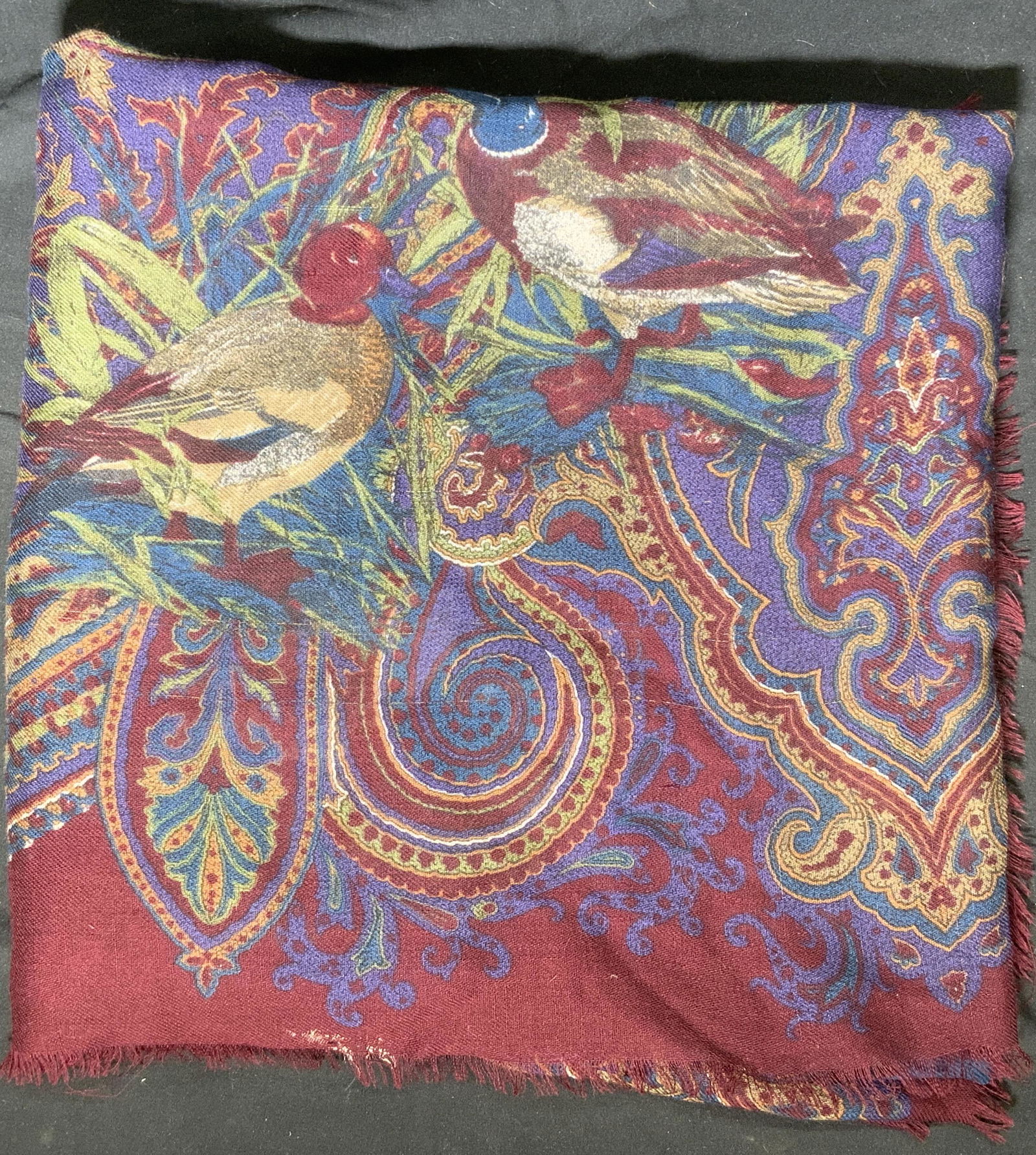 Maroon Multi Tone Paisley & Bird Motif Scarf (1 of 5)