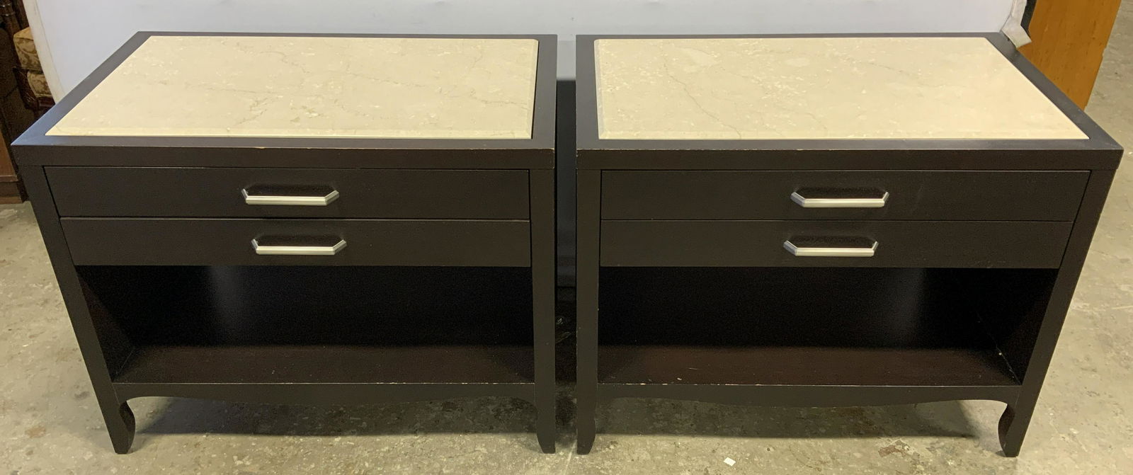 Pair Marble Top Side Tables W Drawers (1 of 10)