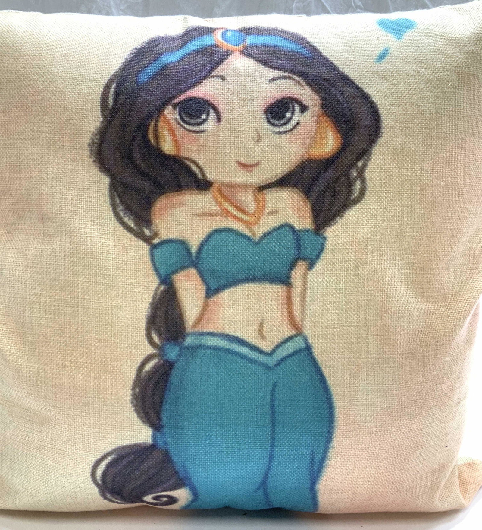 Jasmine From Aladdin Fabric Pillow: Zippered cover, foam pillow insert . Pillow measures 17 x 17 in. Toss pillow, throw pillow, Aladdins Jasmine Character Pillow, Bedding accessories, home decor, home wares, disney princess, 3