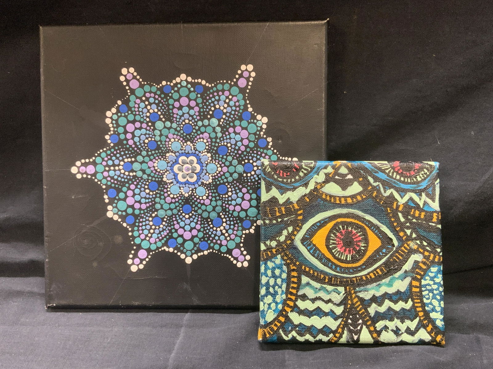 Pair Naive Psychedelic Paintings (1 of 4)