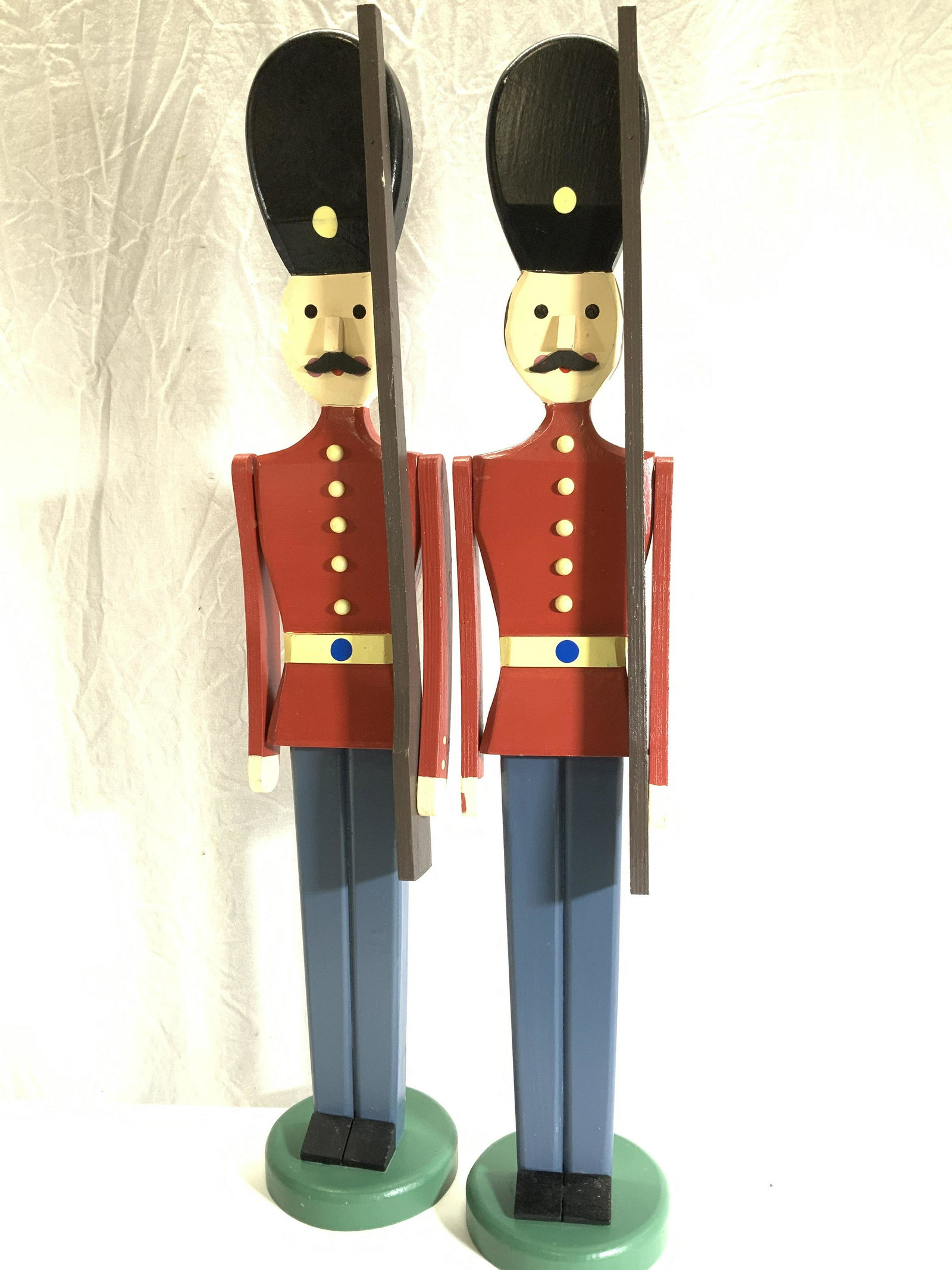 Pair Christmas Folk Art Wood Soldiers, 29 in.: Hand Painted Wooden Toy Soldiers Fold Art, 29 in ht. , 5.25 in wide and Deep. Christmas Toy Soldiers, Floor Christmas Folk Art Soldiers, Hand Crafted Wood XMas Soldiers, Christmas Country home decor a