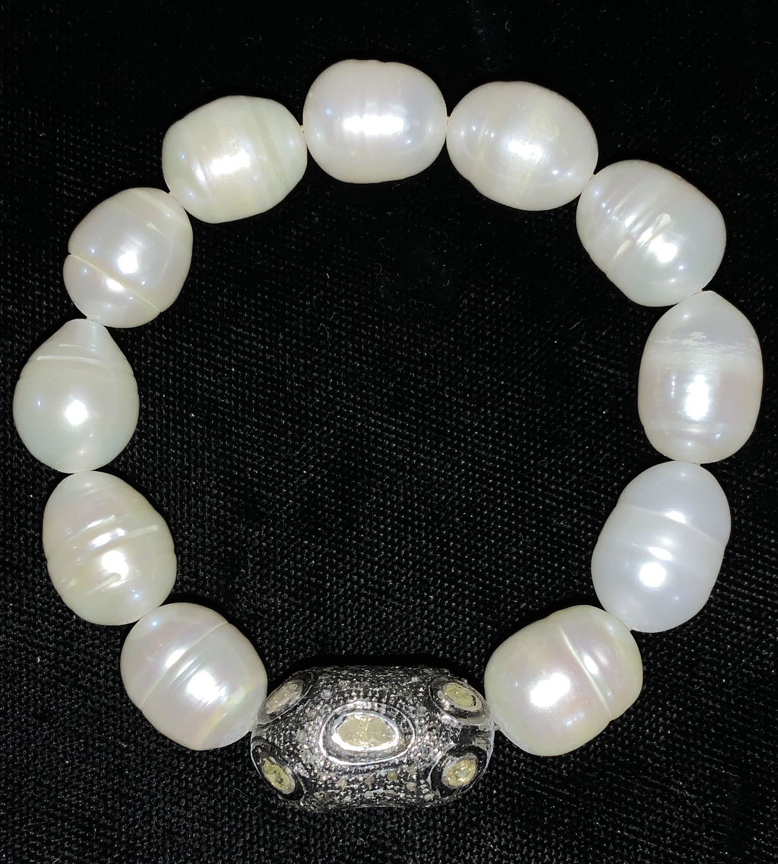 Baroque Pearl Bracelet w Sterling + Diamond Bead (1 of 3)
