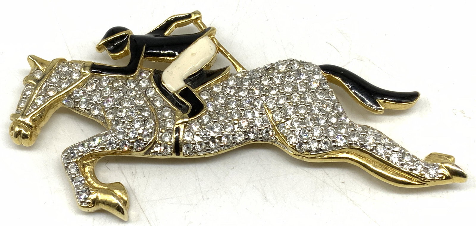 Vintage Horse & Jockey Crystal Enamel Brooch (1 of 5)